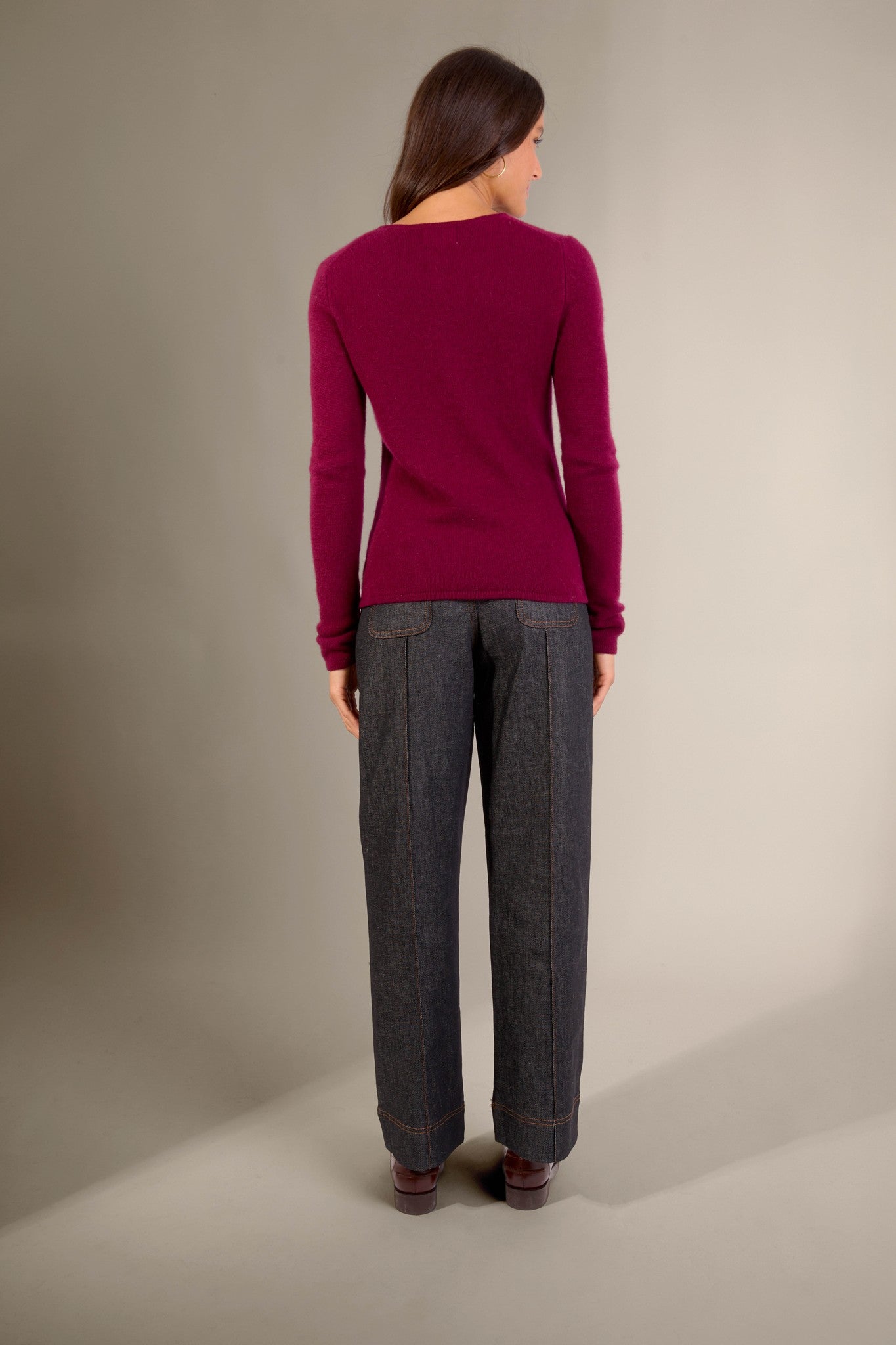 marya pull col rond 4 fils bordeaux 100% cachemire