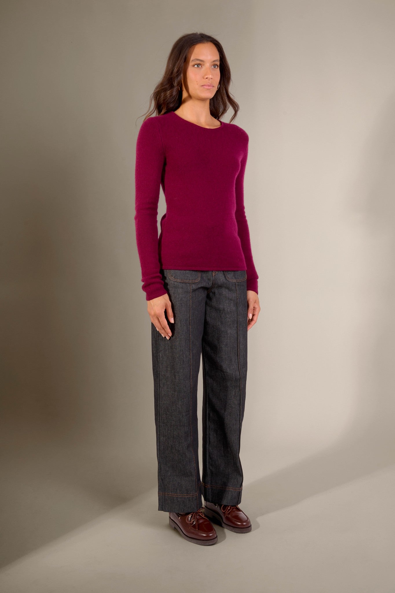 marya pull col rond 4 fils bordeaux 100% cachemire