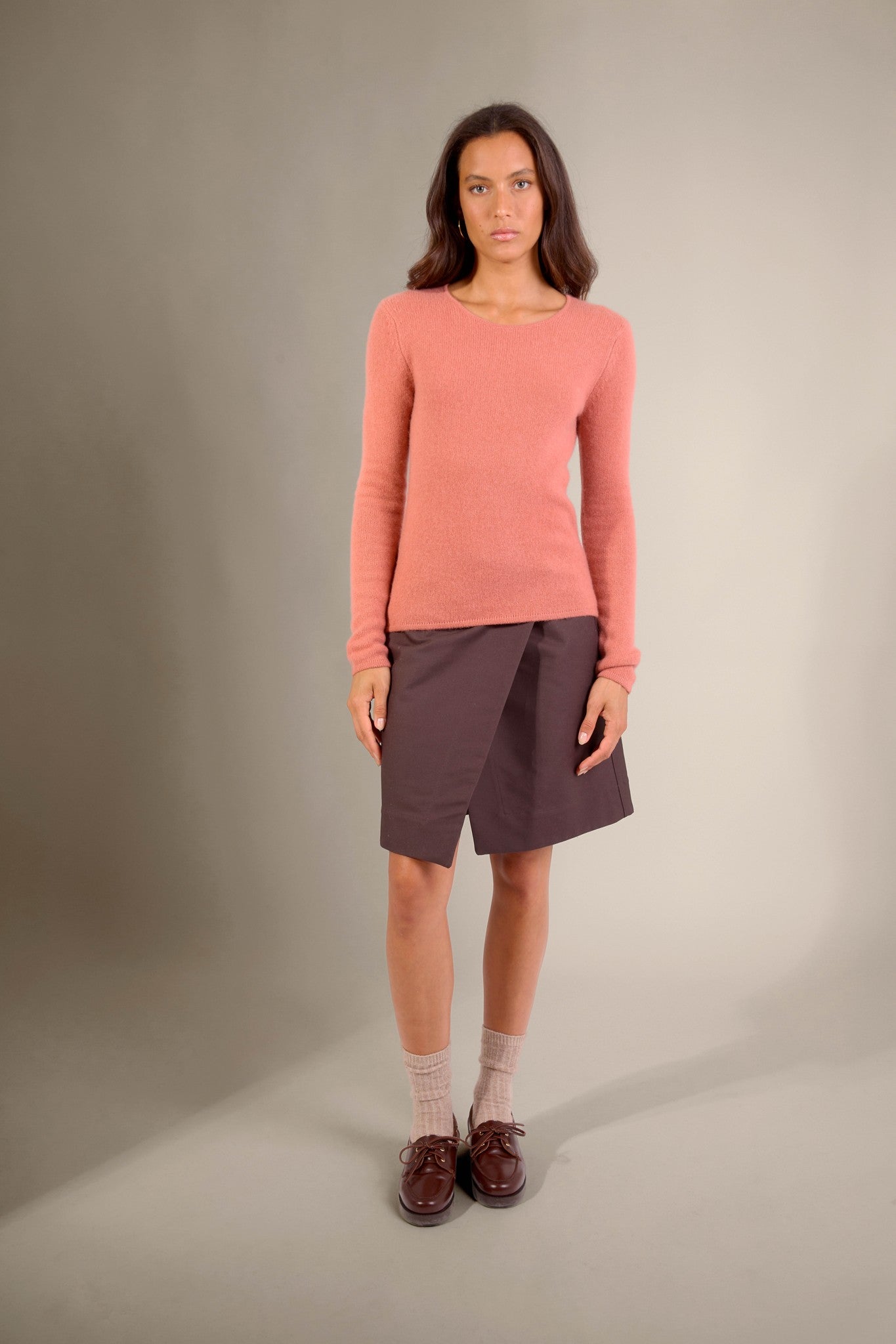 marya pull col rond 4 fils brique 100% cachemire