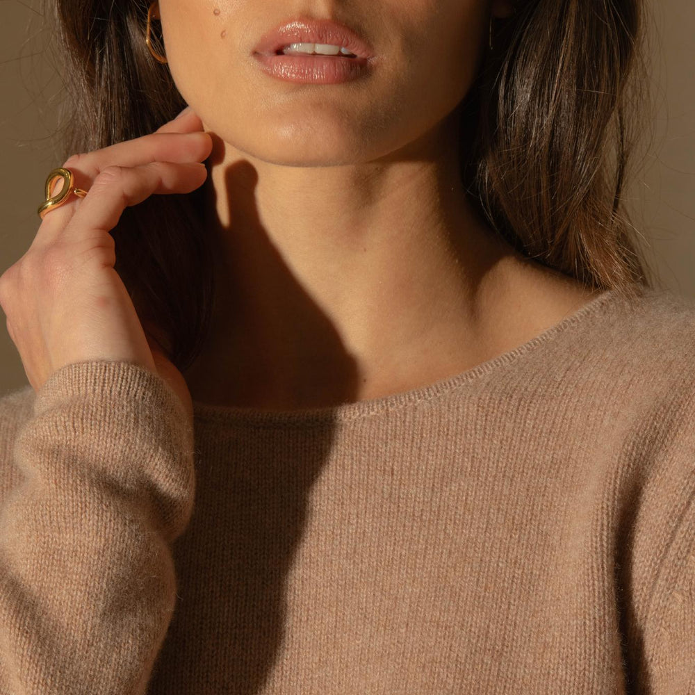 MARYA pull col rond 4 fils camel chiné 100% cachemire