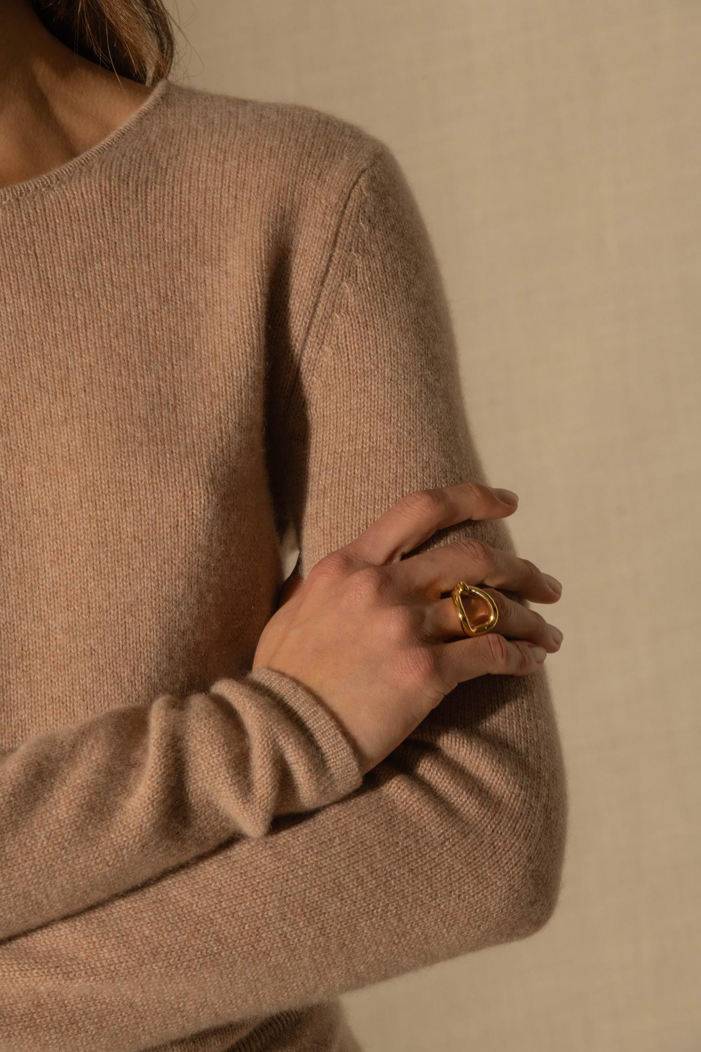 MARYA pull col rond 4 fils camel chiné 100% cachemire