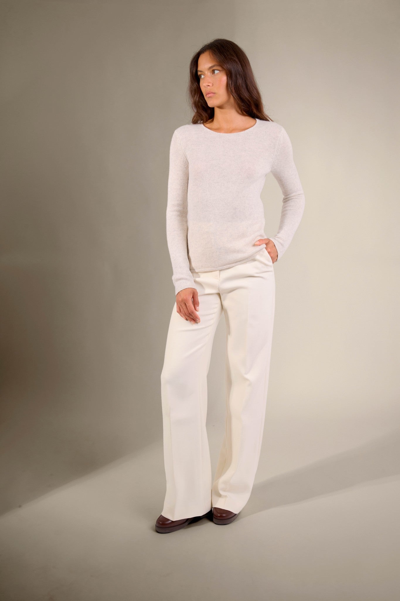 marya pull col rond 4 fils gris perle chiné 100% cachemire