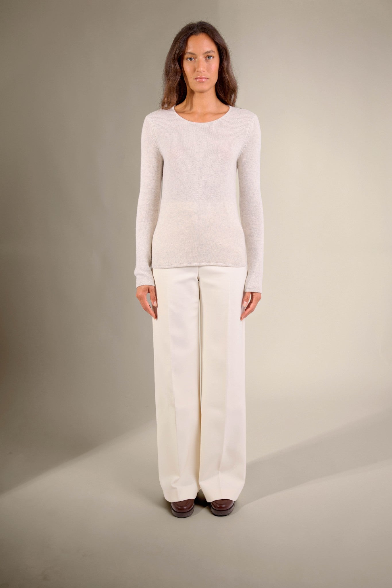 marya pull col rond 4 fils gris perle chiné 100% cachemire