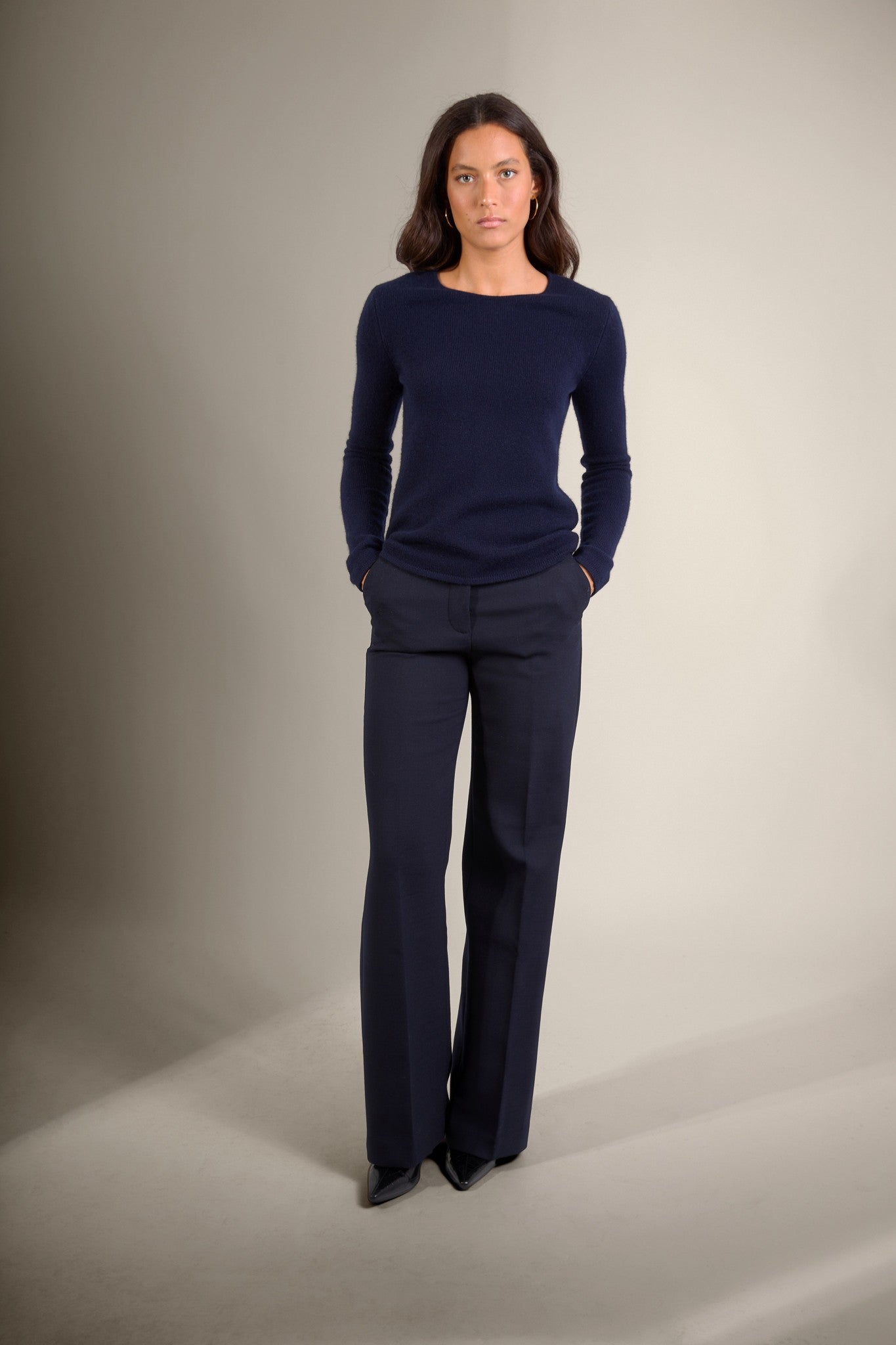 marya pull col rond 4 fils navy 100% cachemire