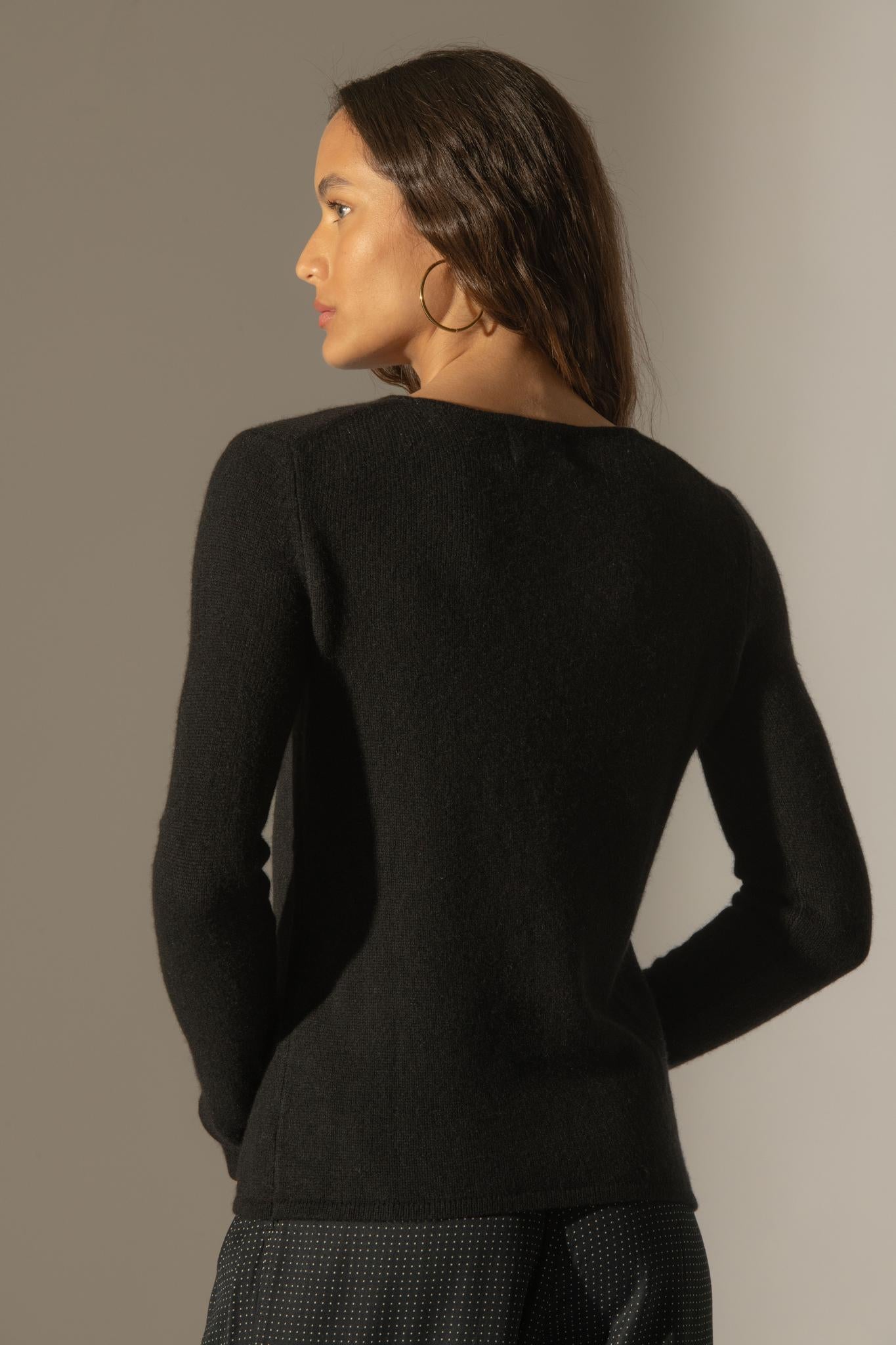 MARYA pull col rond 4 fils noir 100% cachemire