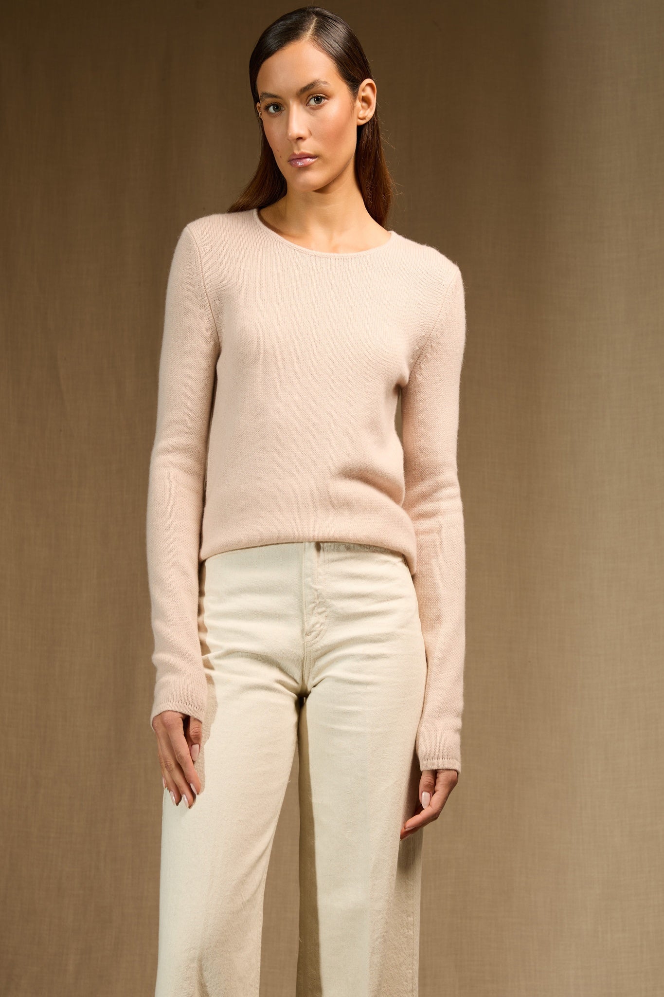 marya pull col rond 4 fils nude 100% cachemire