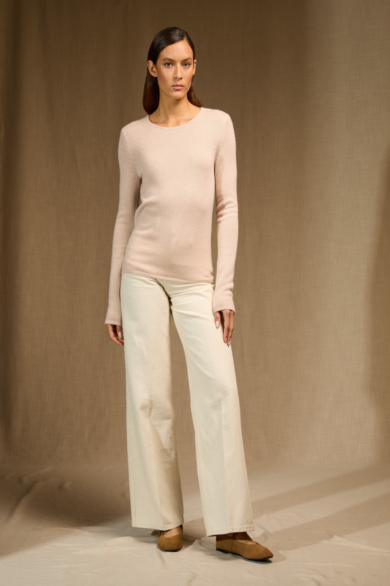 marya pull col rond 4 fils nude 100% cachemire