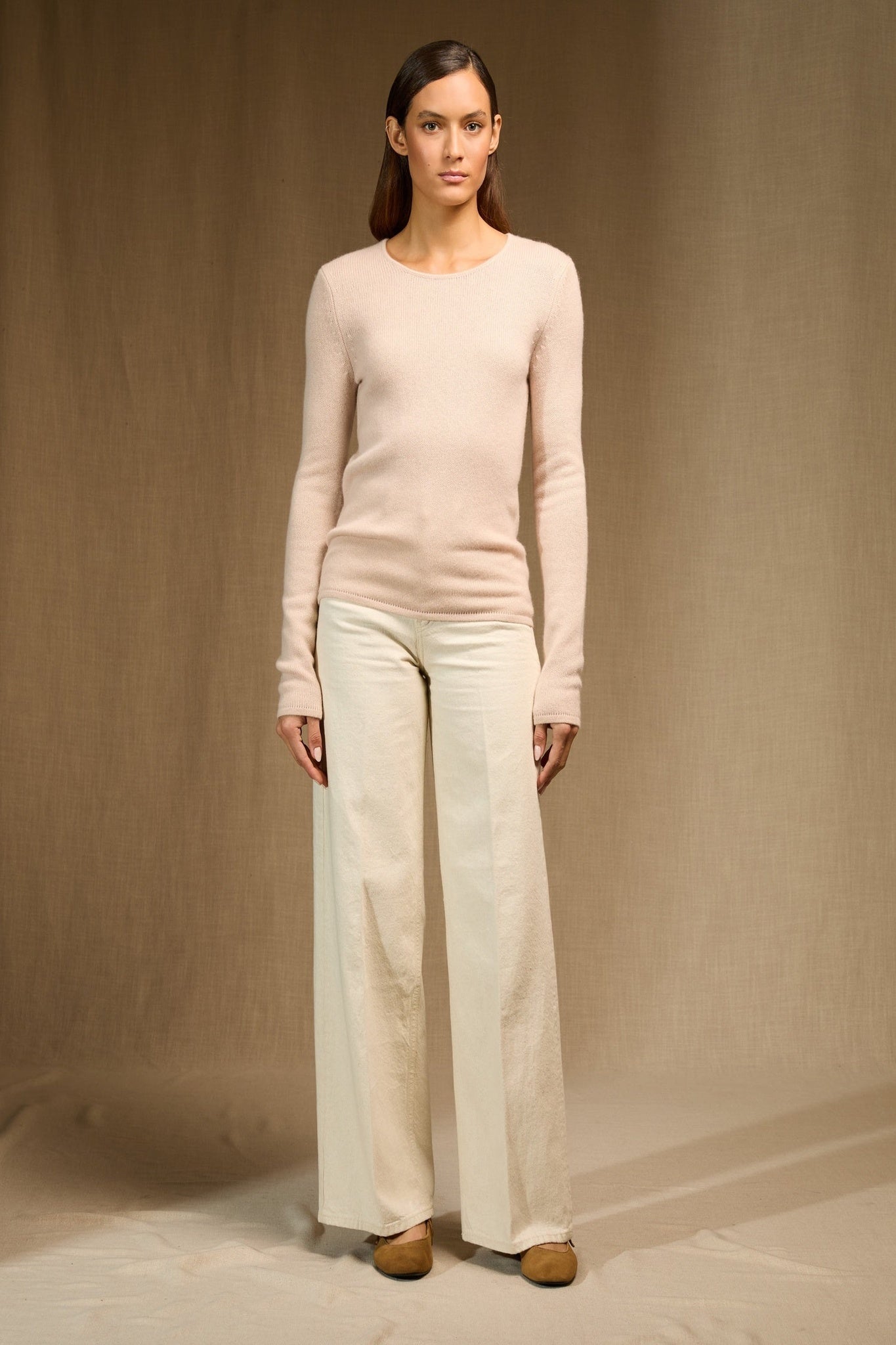 marya pull col rond 4 fils nude 100% cachemire