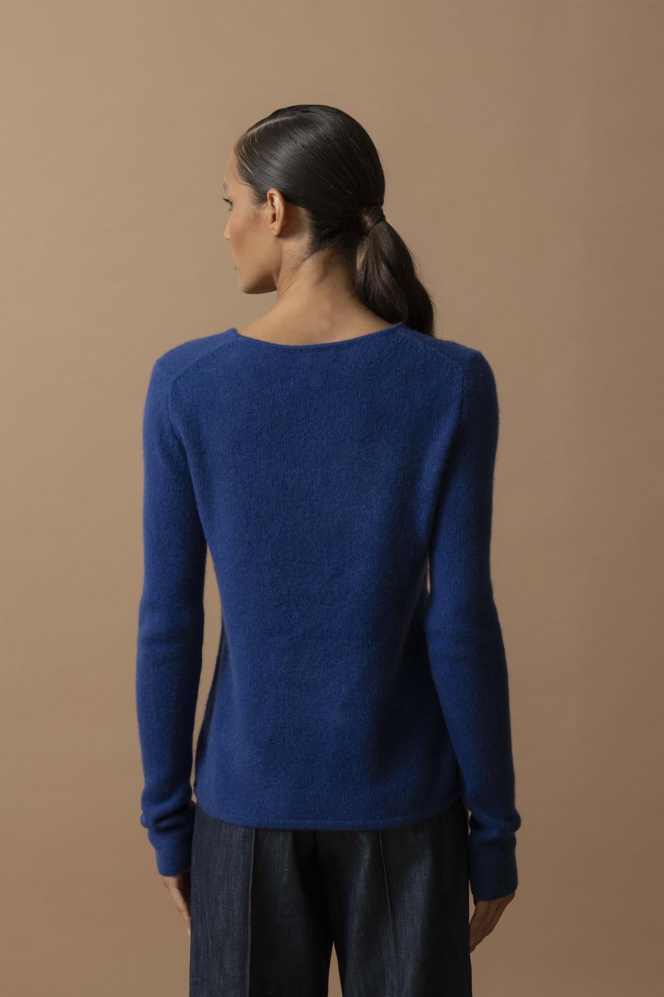MARYA pull col rond 4 fils outremer 100% cachemire