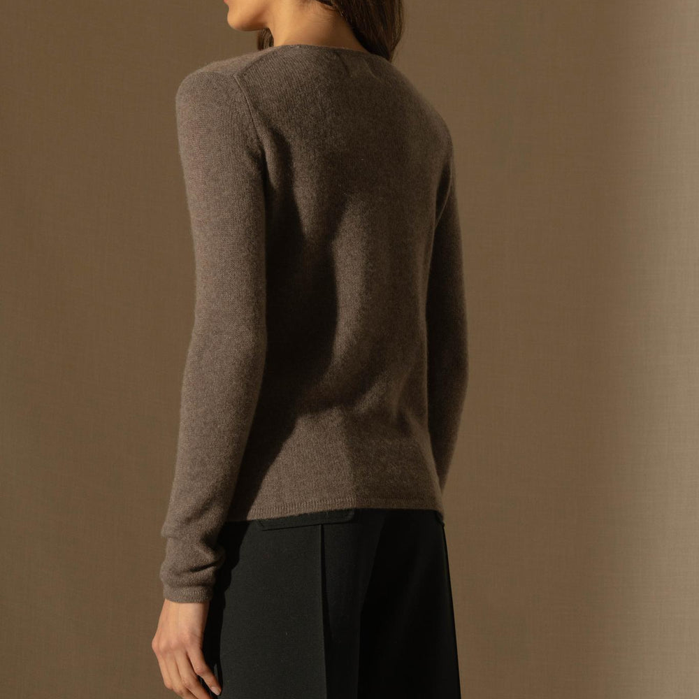 MARYA pull col rond 4 fils taupe chiné 100% cachemire