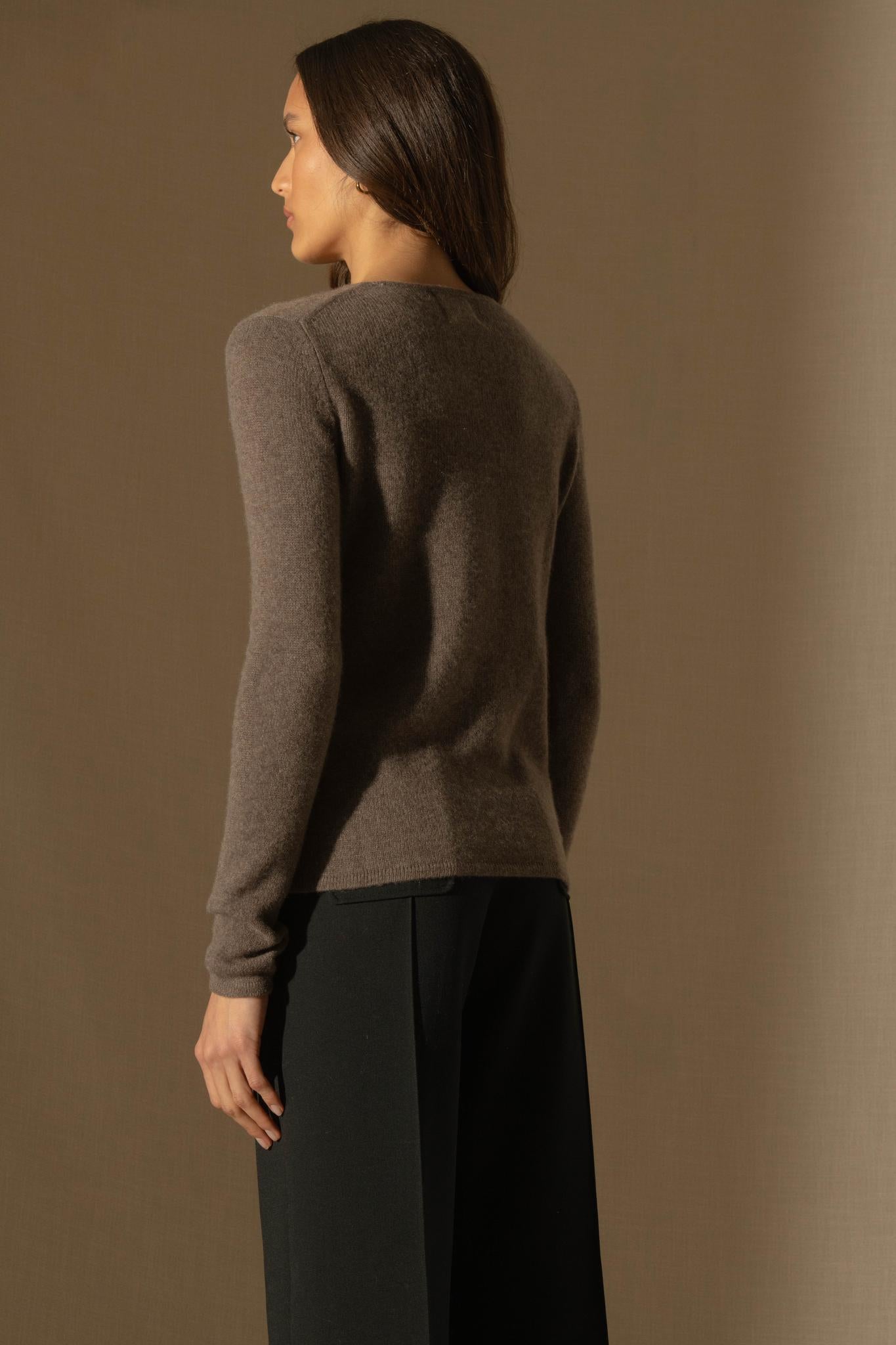 MARYA pull col rond 4 fils taupe chiné 100% cachemire