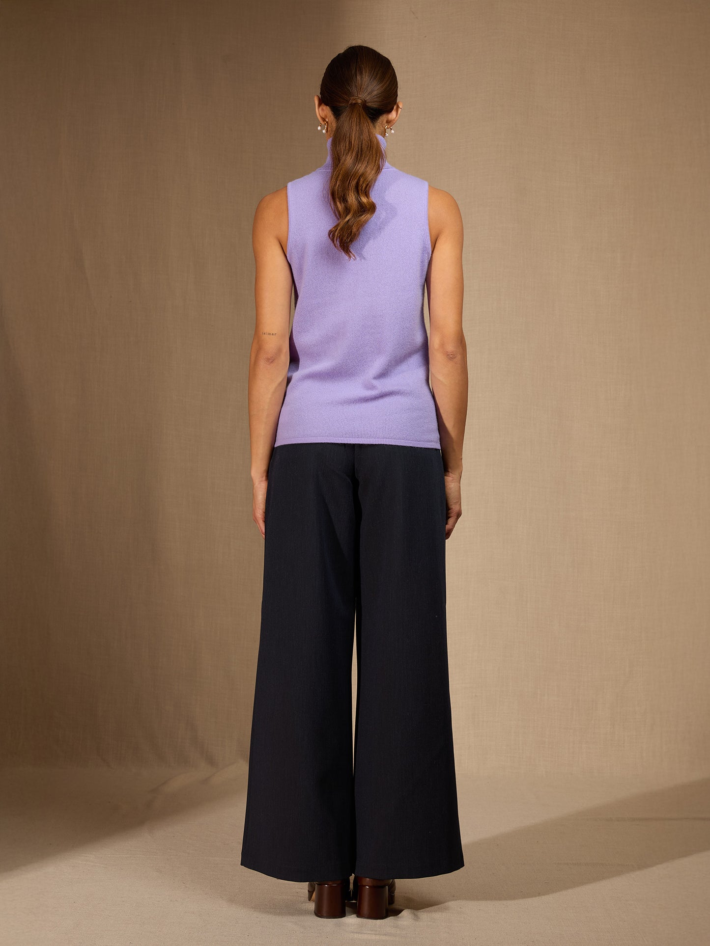 MARY pull col roulé sans manches lavande 100% cachemire