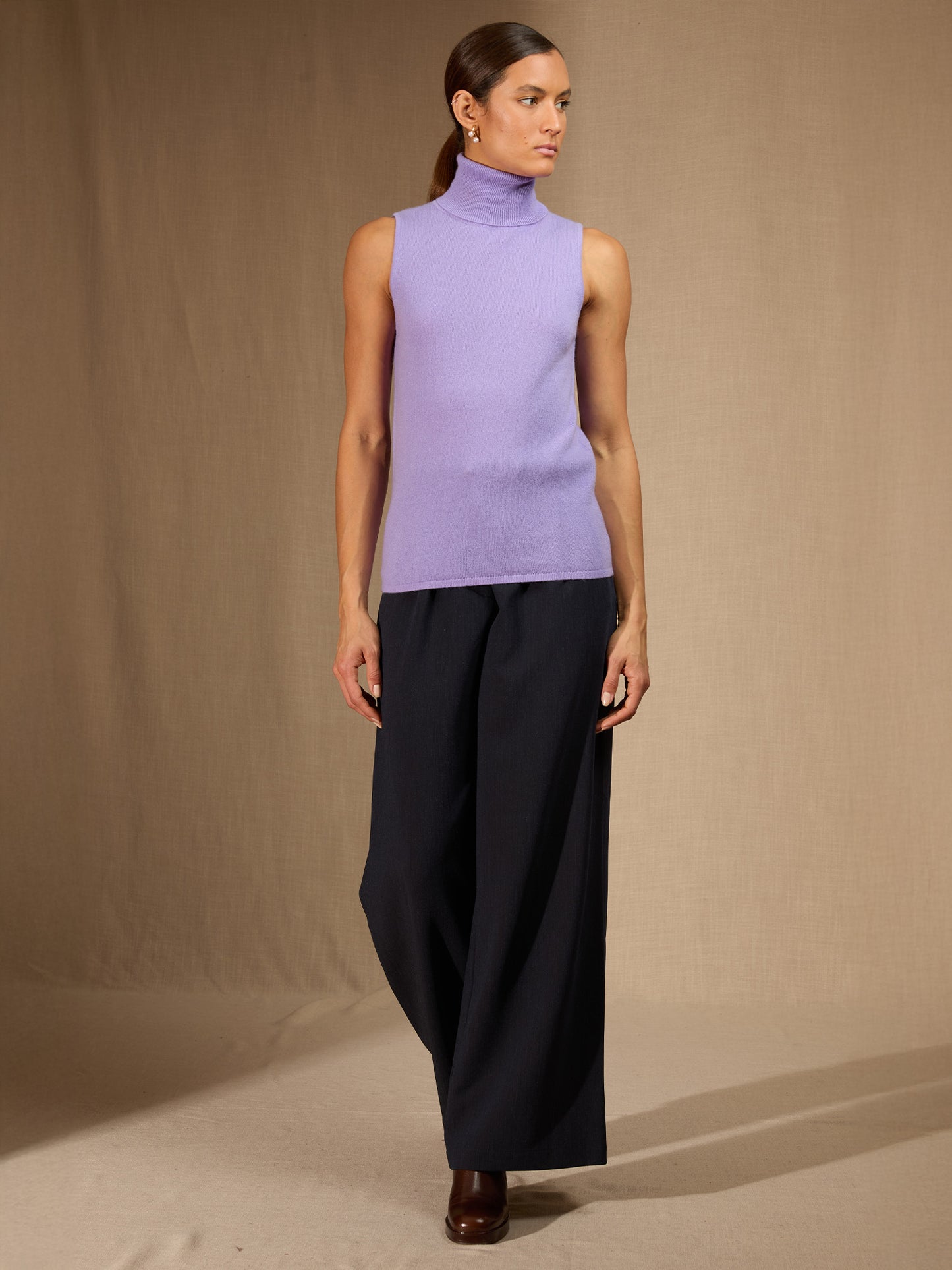 MARY pull col roulé sans manches lavande 100% cachemire