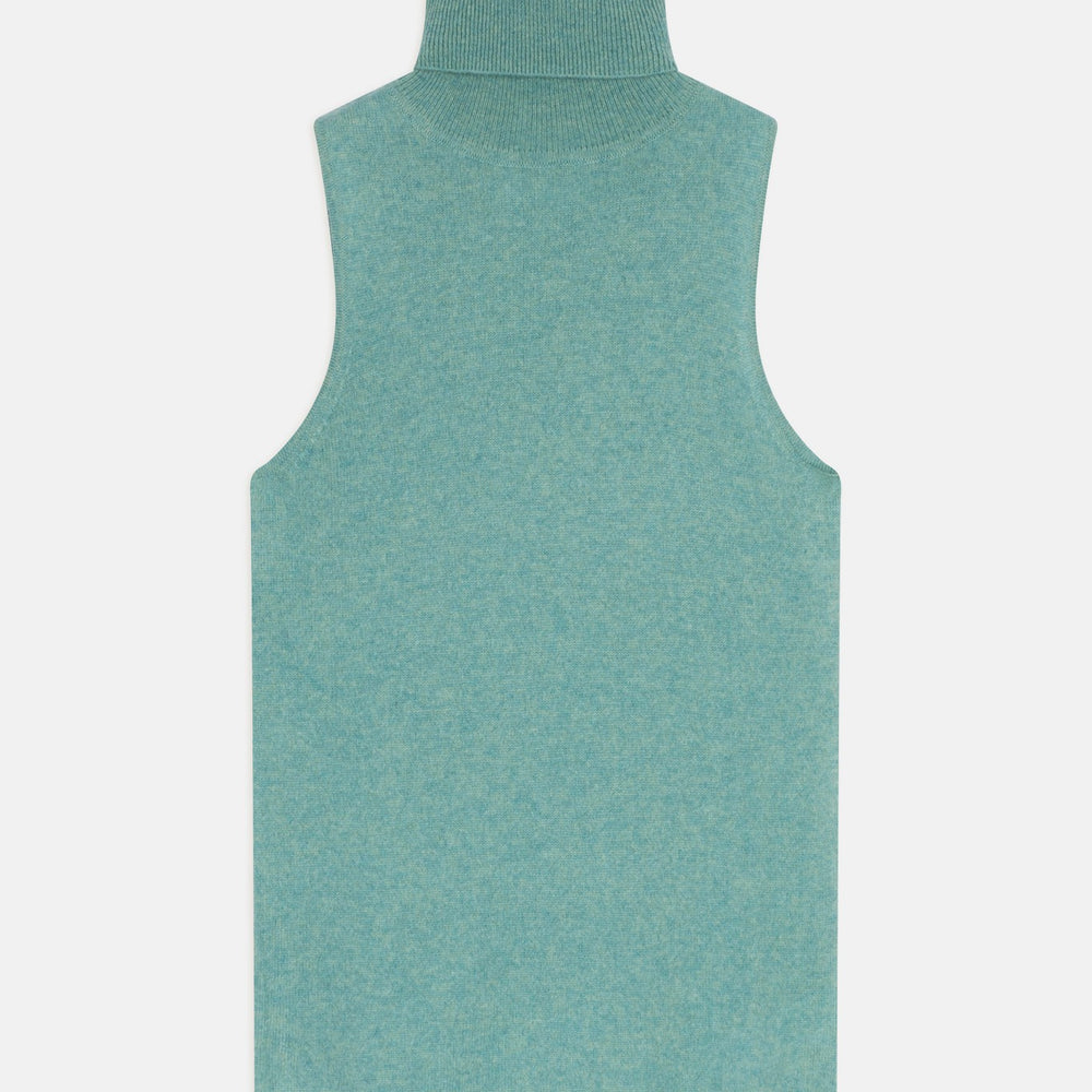 mary pull col roulé sans manches vert chiné 100% cachemire