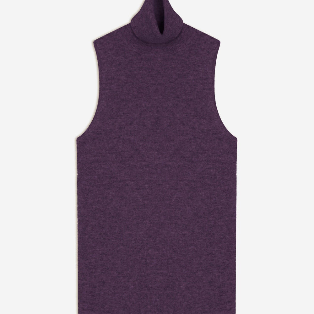 mary pull col roulé sans manches violet chiné 100% cachemire