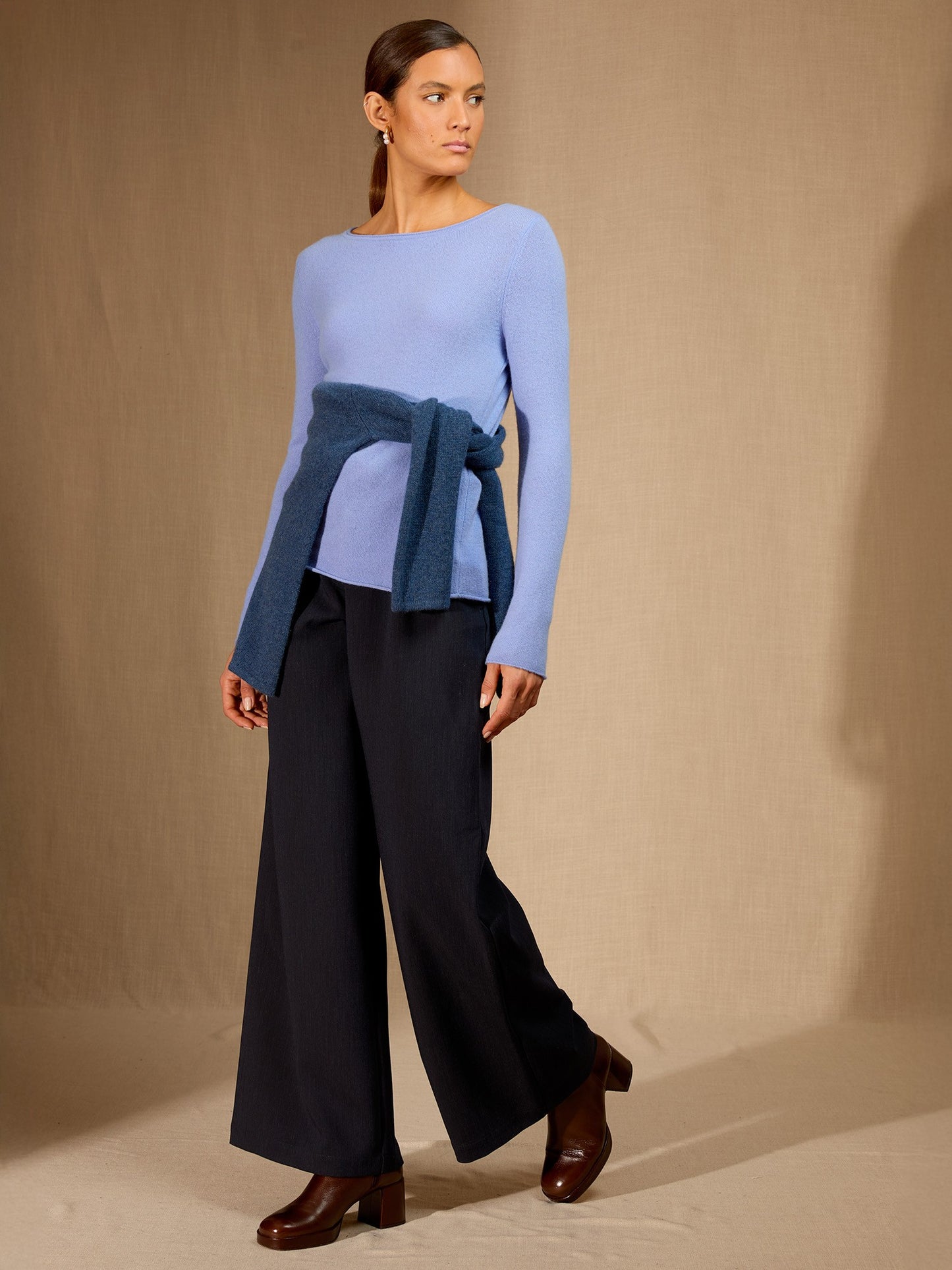 megan pull col bateau bleu pastel 100% cachemire