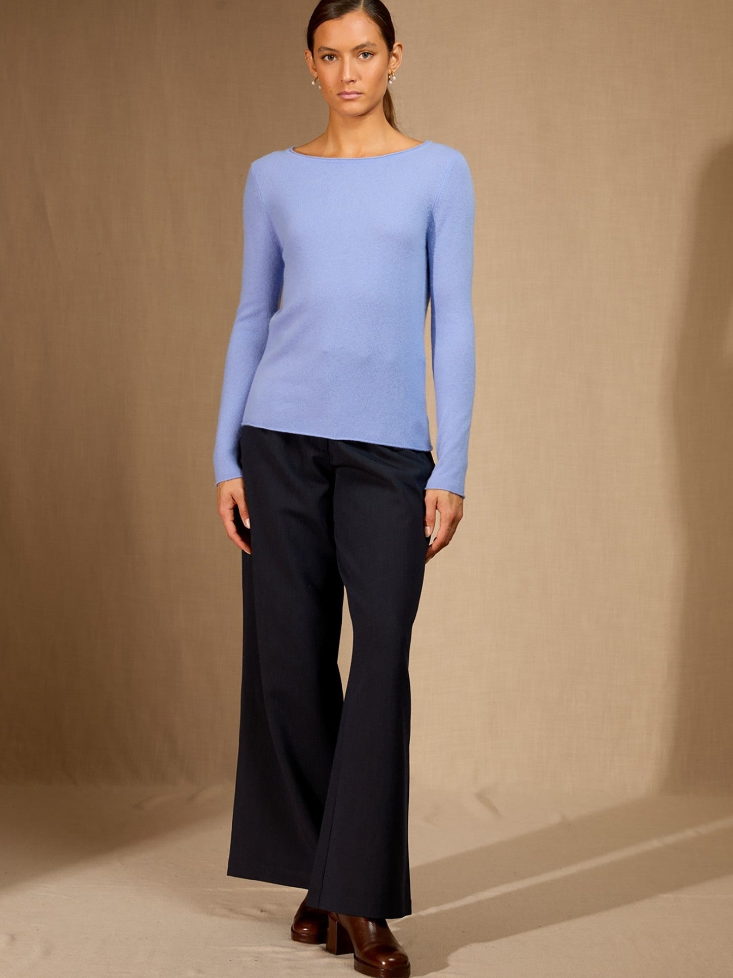 megan pull col bateau bleu pastel 100% cachemire