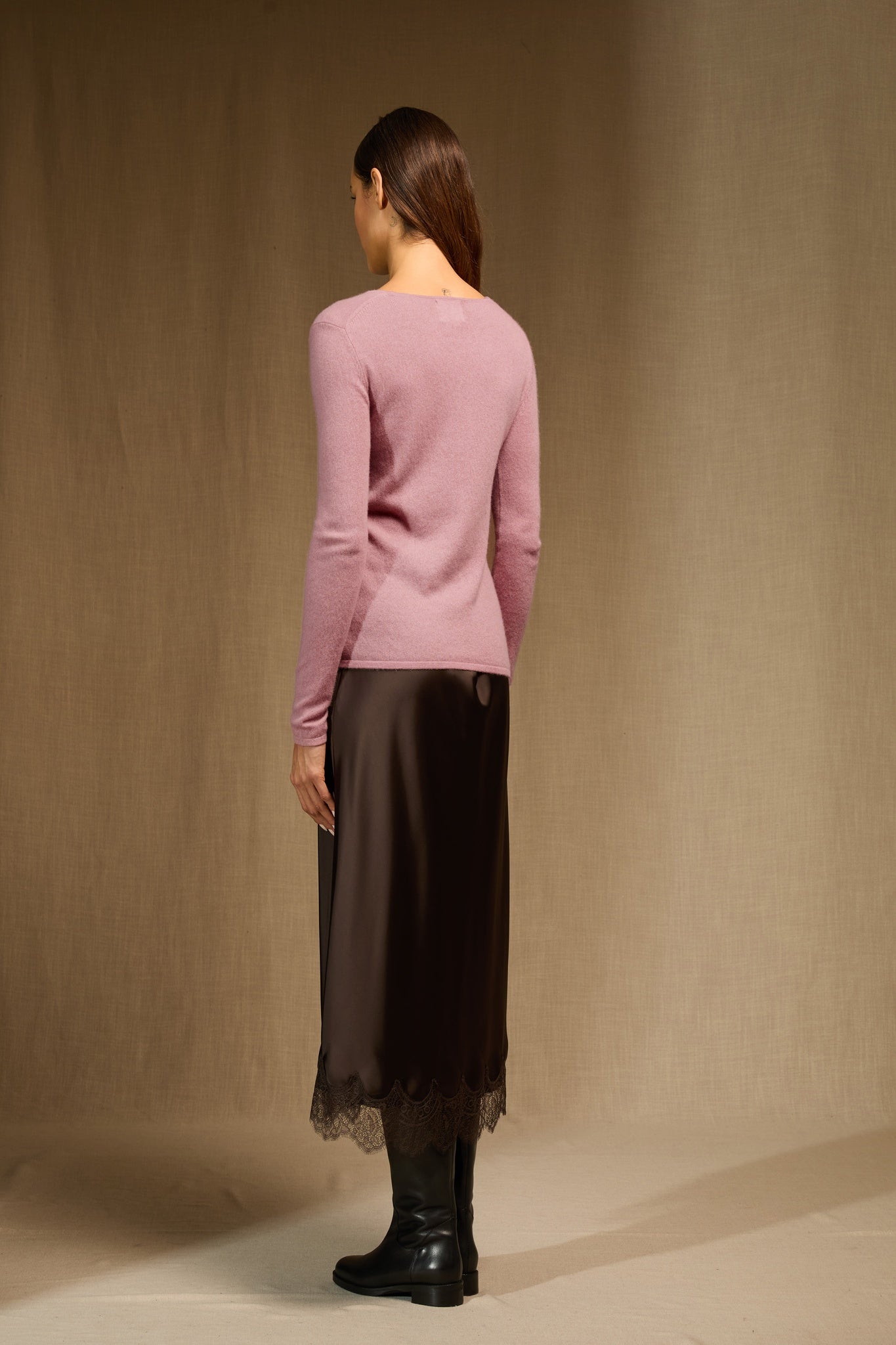 MEGAN pull col bateau bois de rose 100% cachemire