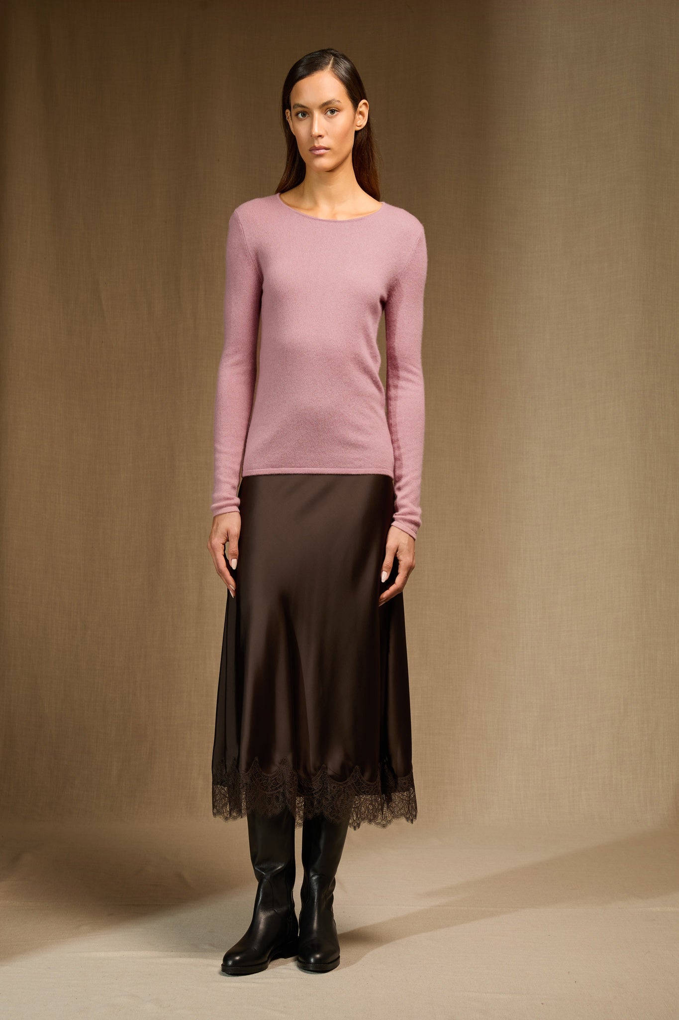 MEGAN pull col bateau bois de rose 100% cachemire
