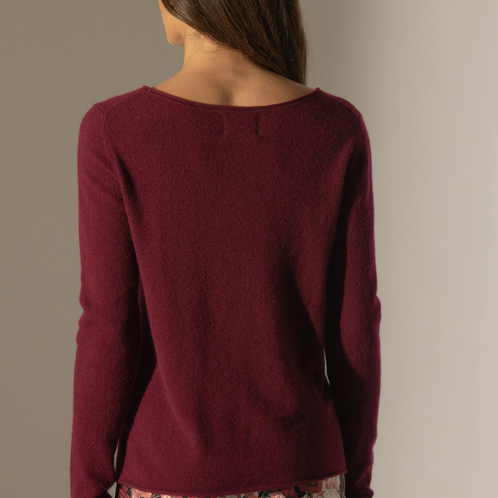 megan pull col bateau bordeaux 100% cachemire