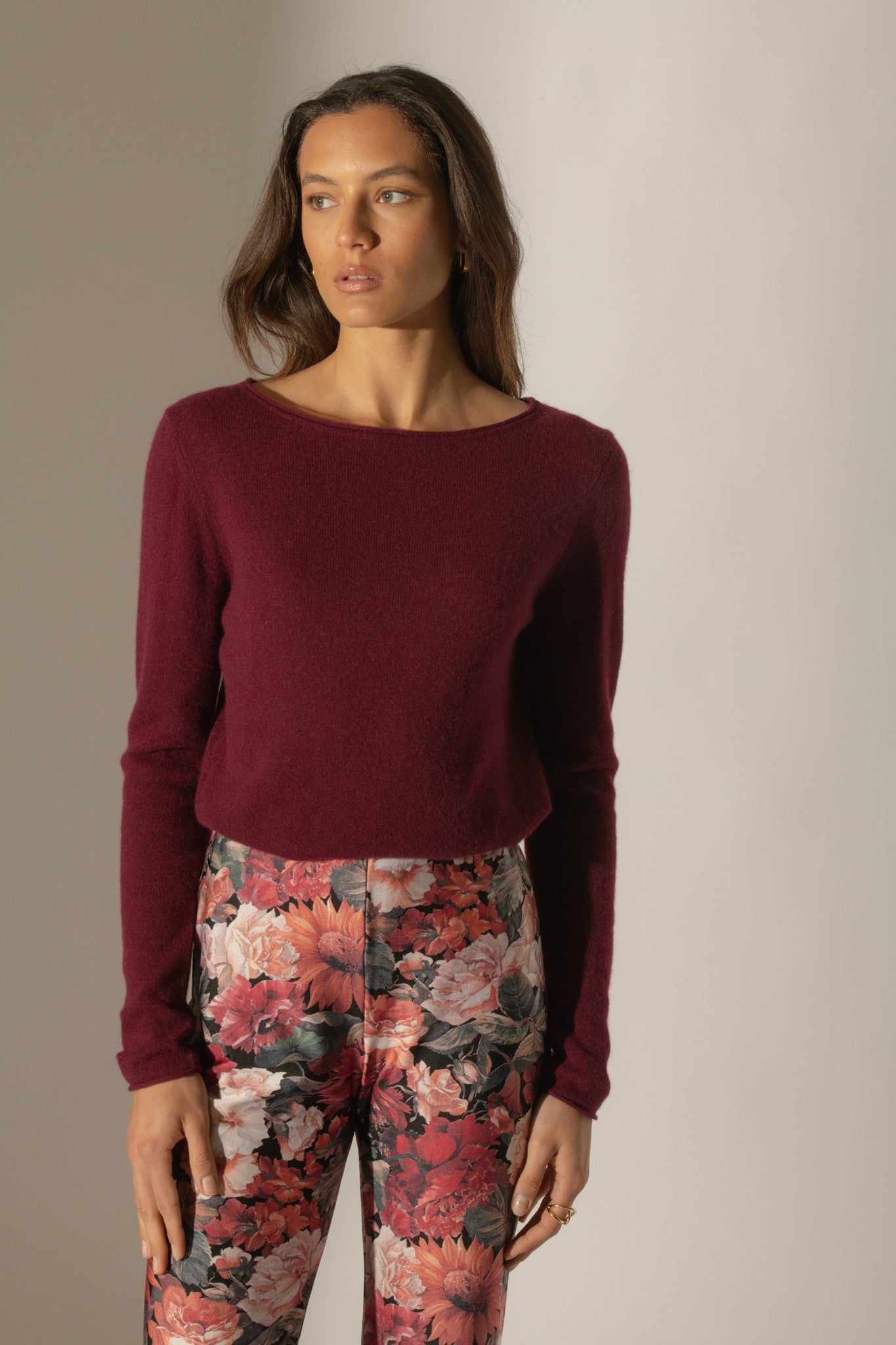 megan pull col bateau bordeaux 100% cachemire