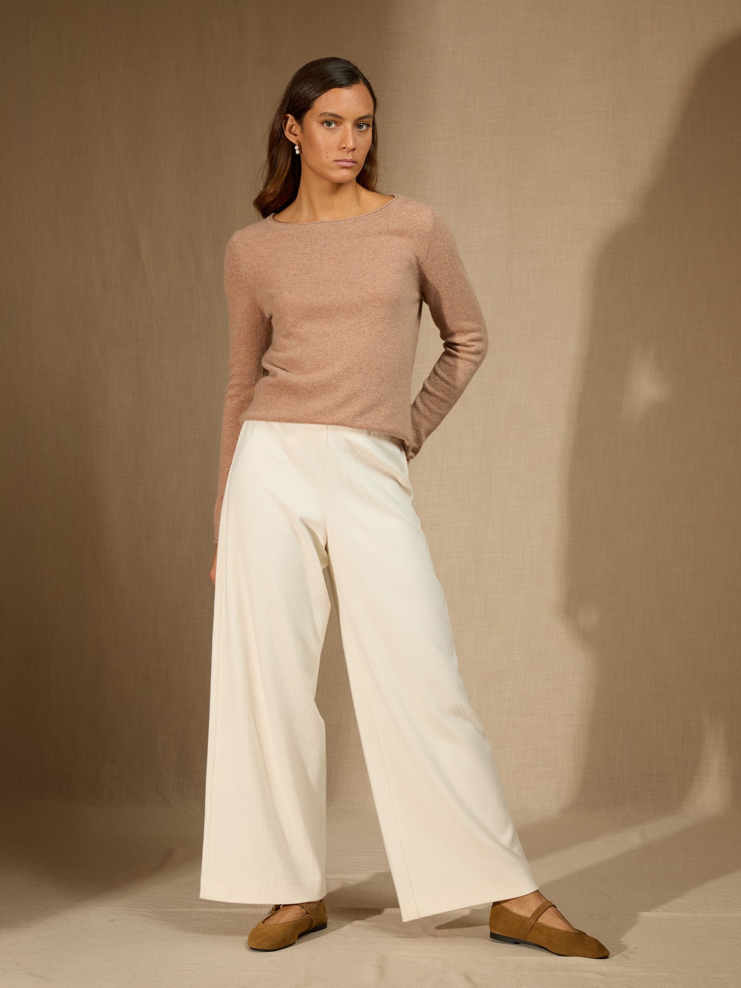 MEGAN pull col bateau camel chiné 100% cachemire