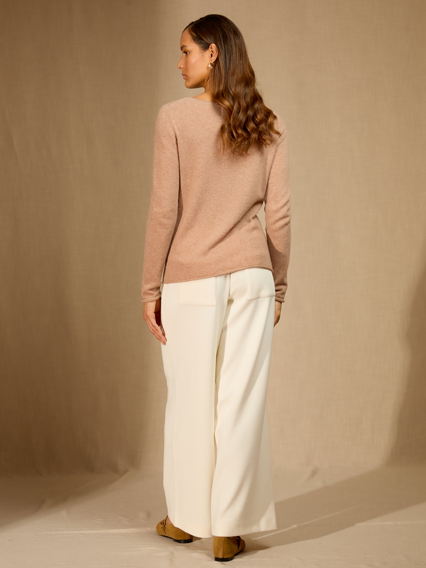 MEGAN pull col bateau camel chiné 100% cachemire
