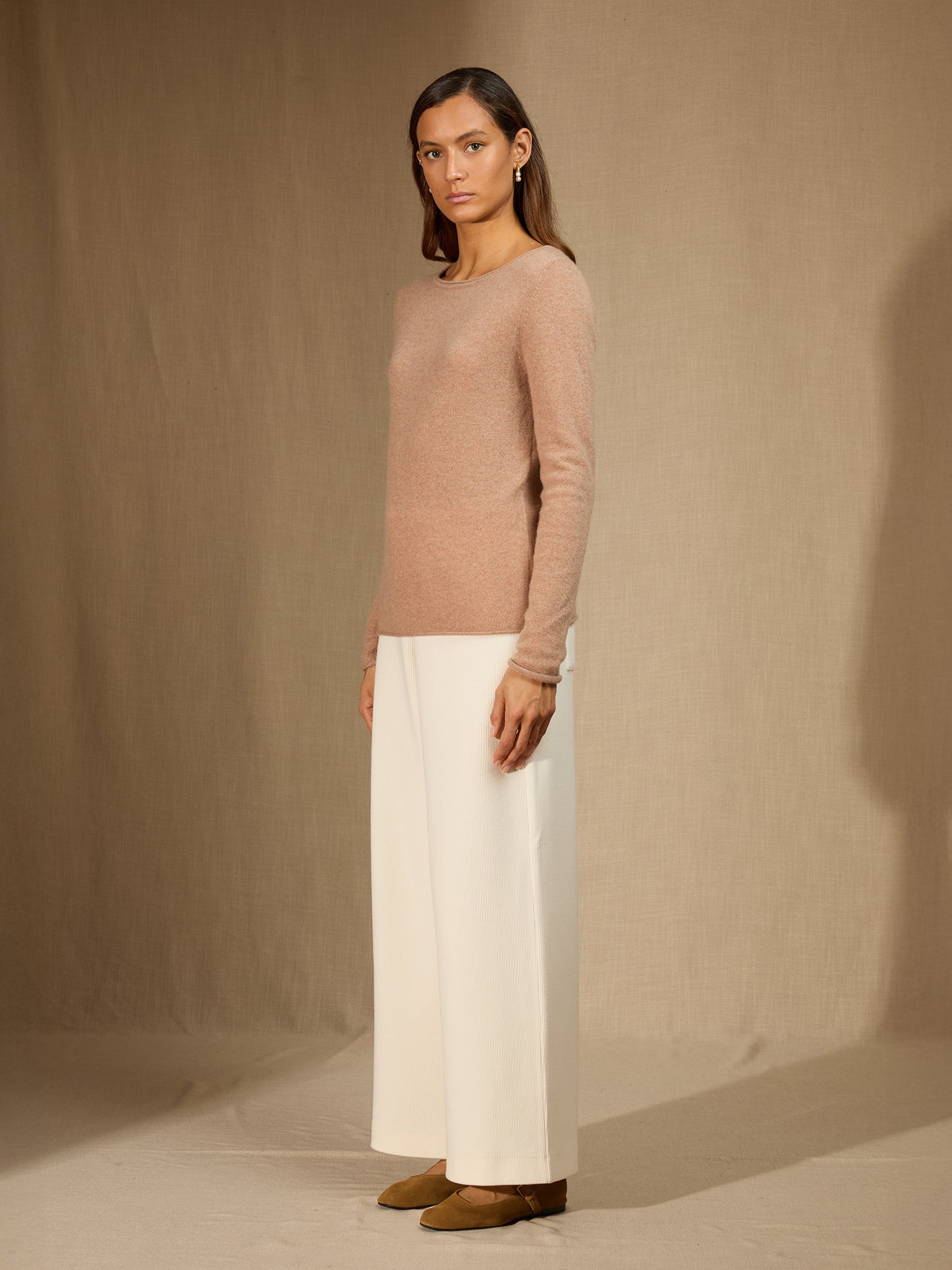 MEGAN pull col bateau camel chiné 100% cachemire