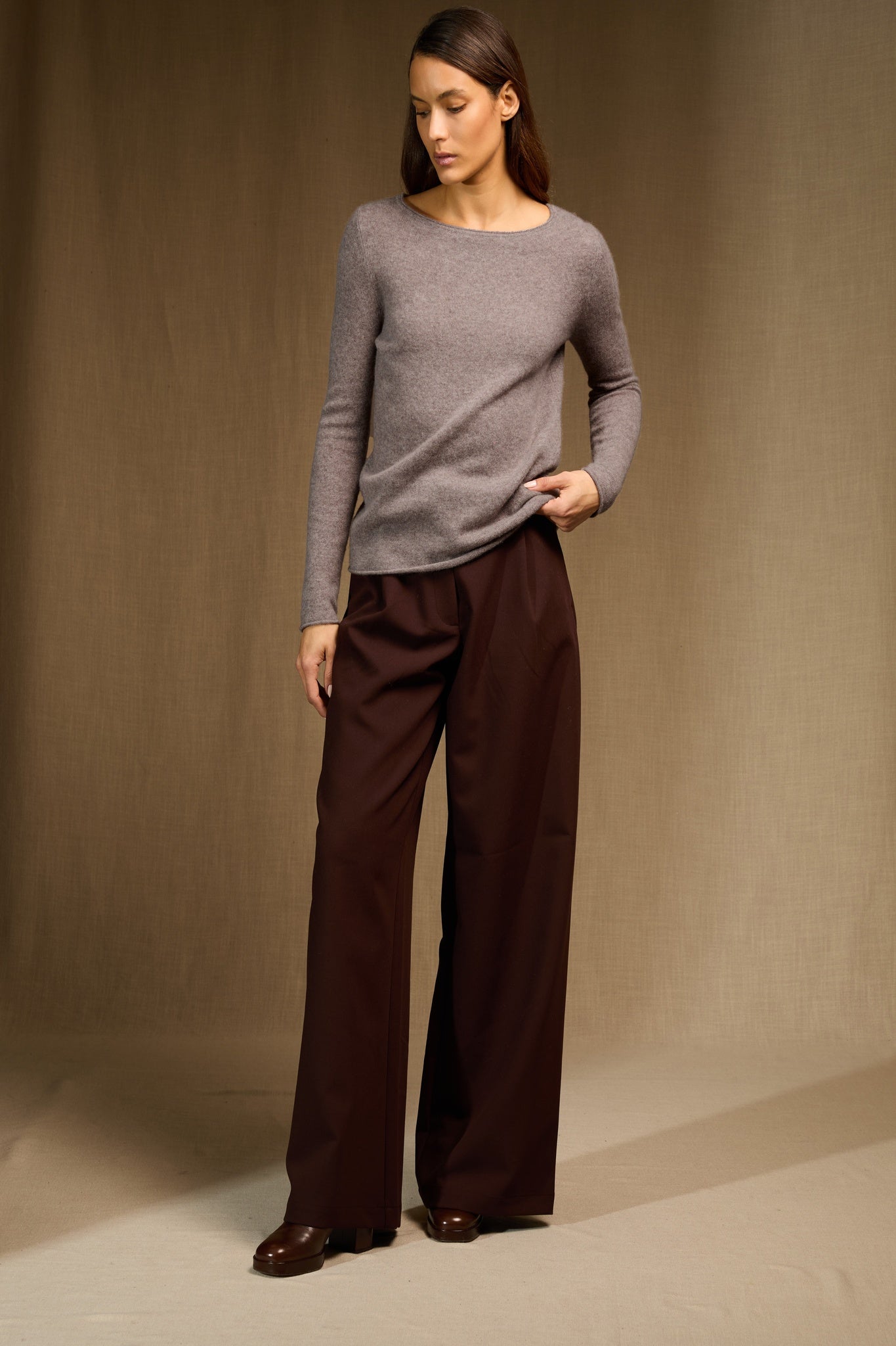 megan pull col bateau caribou chiné 100% cachemire
