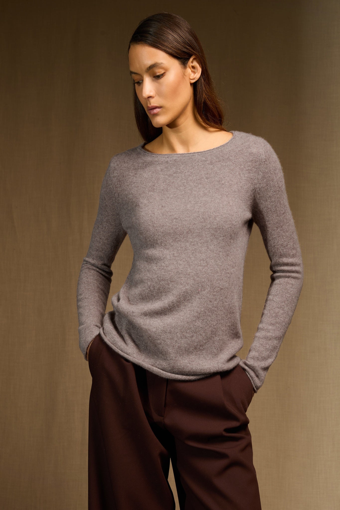 megan pull col bateau caribou chiné 100% cachemire