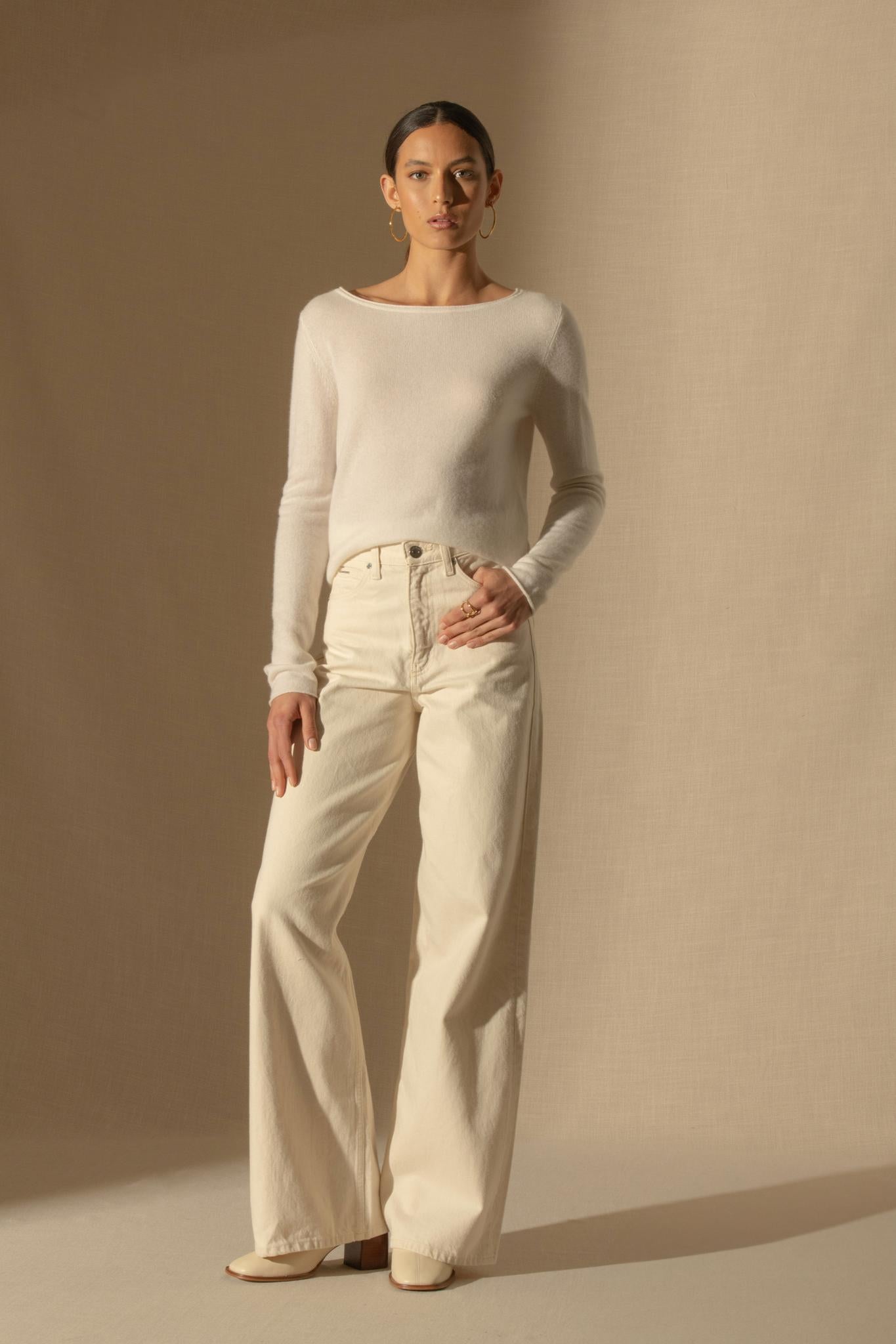 MEGAN pull col bateau ivoire 100% cachemire