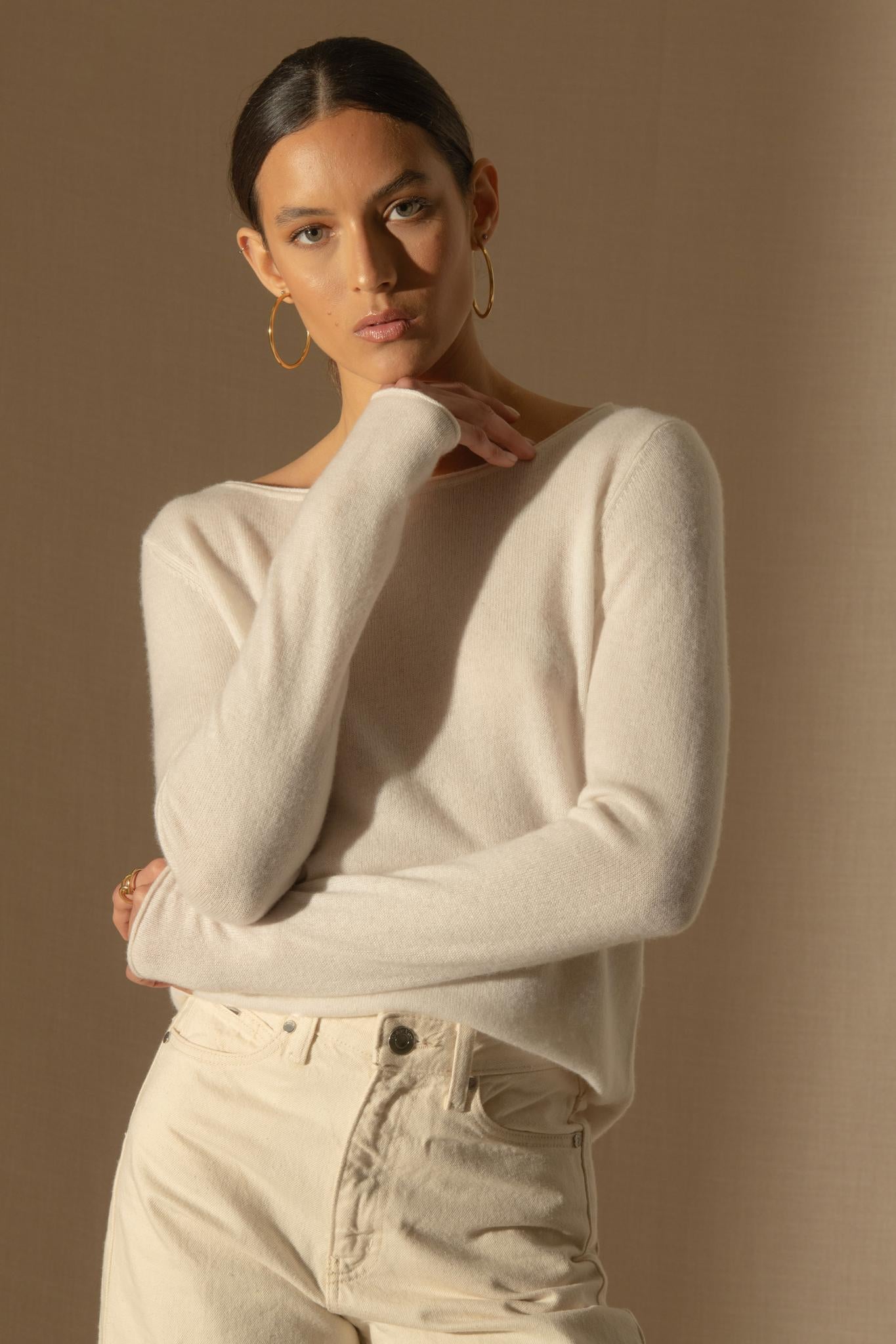 MEGAN pull col bateau ivoire 100% cachemire