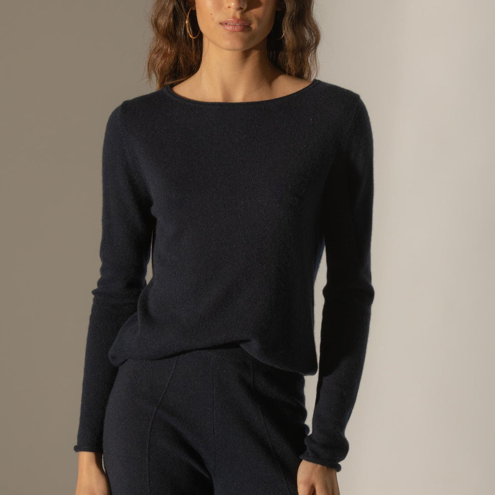 MEGAN pull col bateau navy 100% cachemire