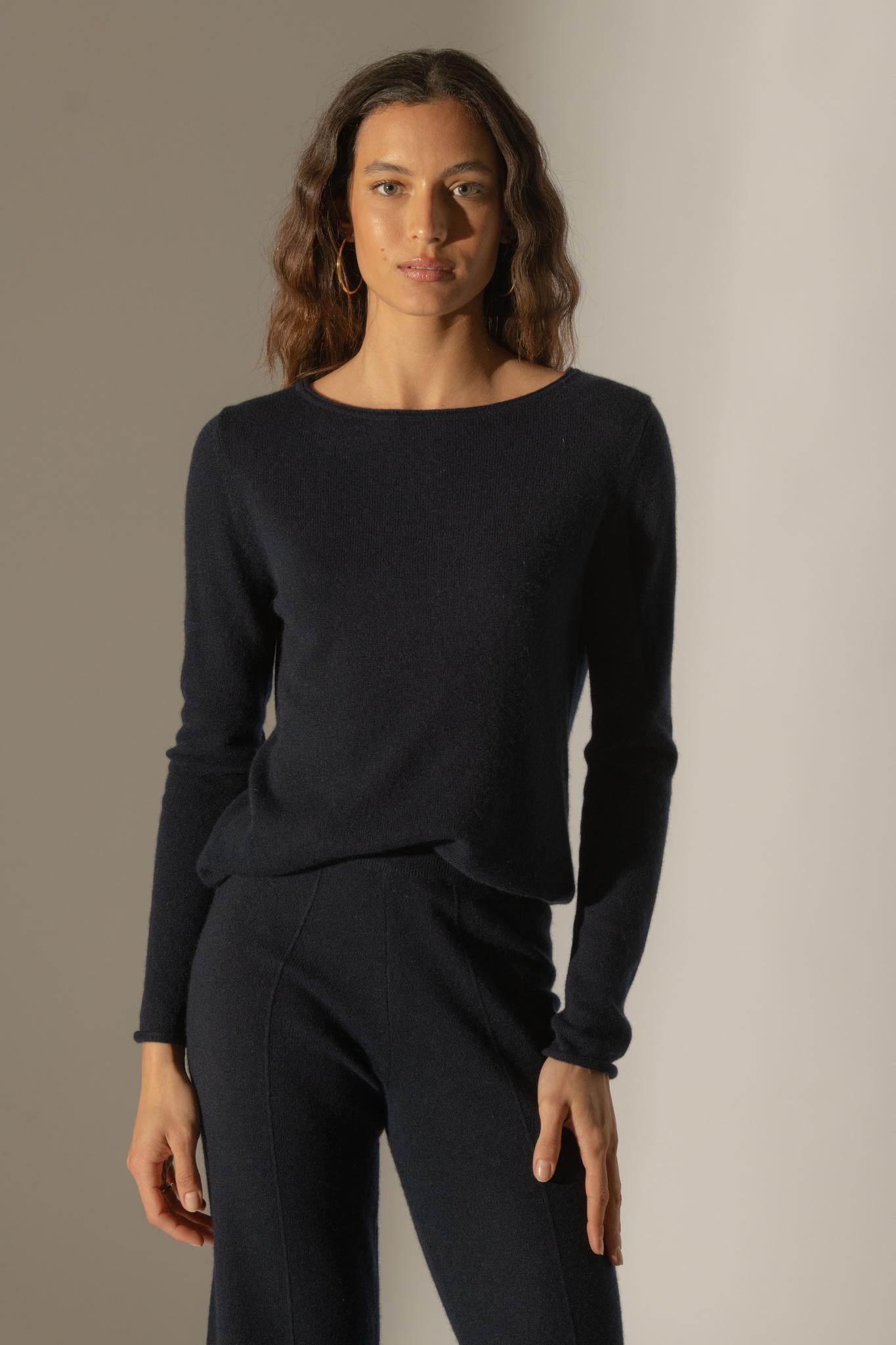 MEGAN pull col bateau navy 100% cachemire