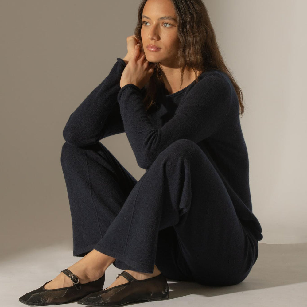 MEGAN pull col bateau navy 100% cachemire