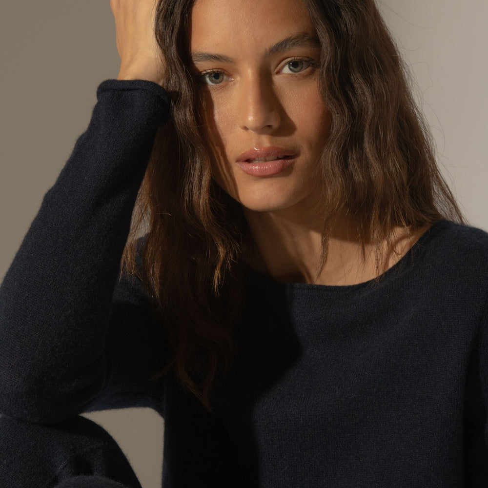 megan pull col bateau navy 100% cachemire