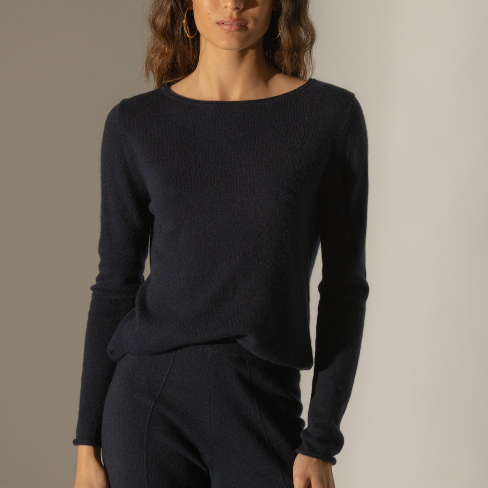 megan pull col bateau navy 100% cachemire