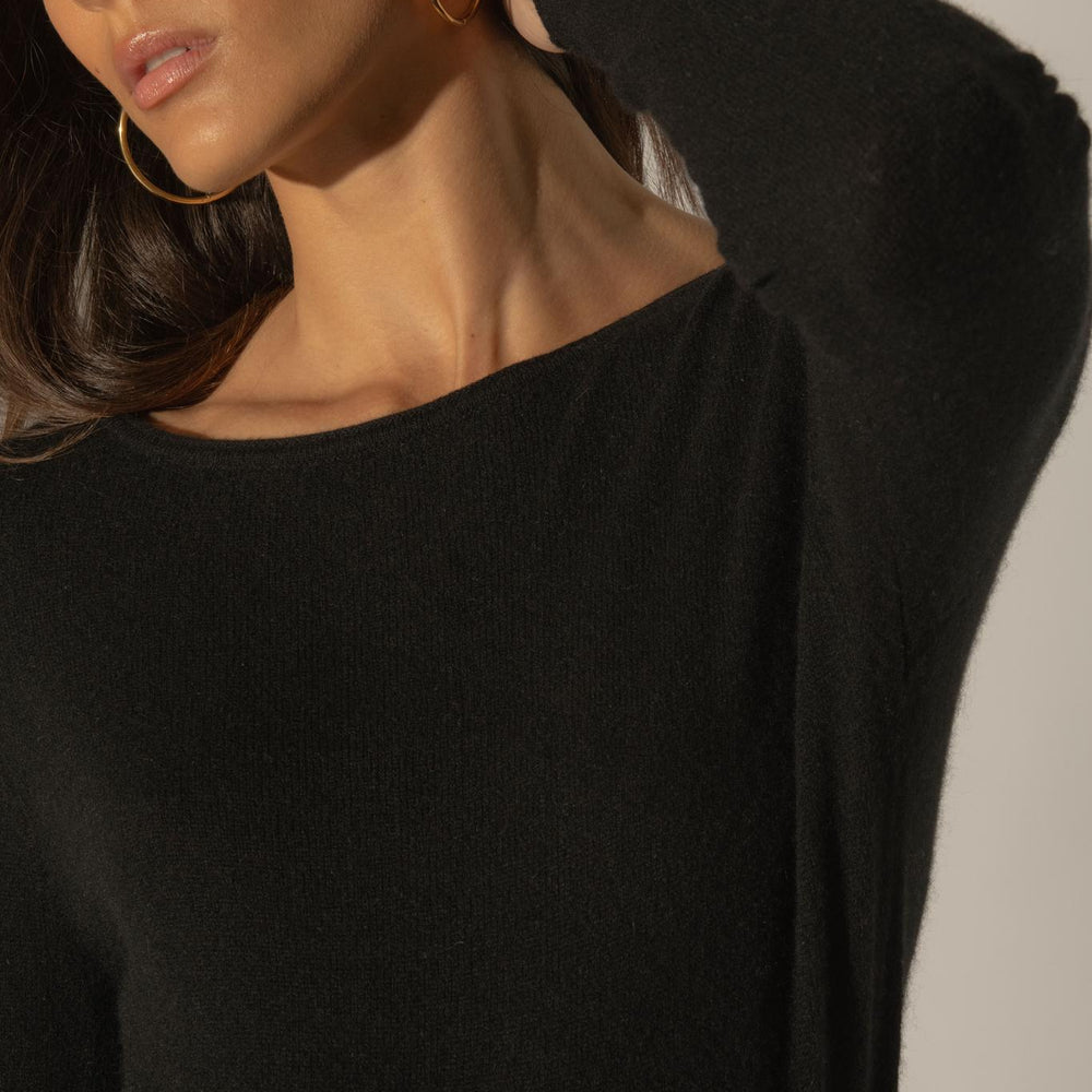 MEGAN pull col bateau noir 100% cachemire