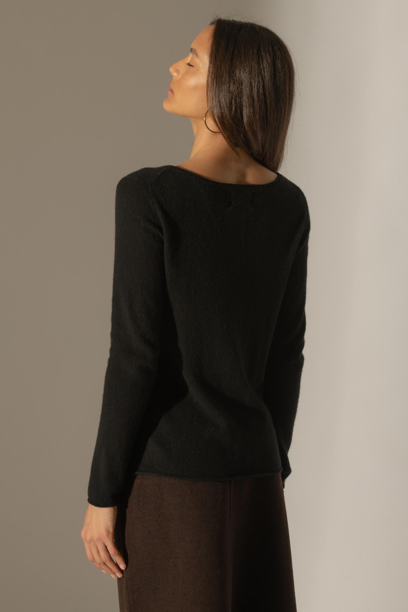 MEGAN pull col bateau noir 100% cachemire