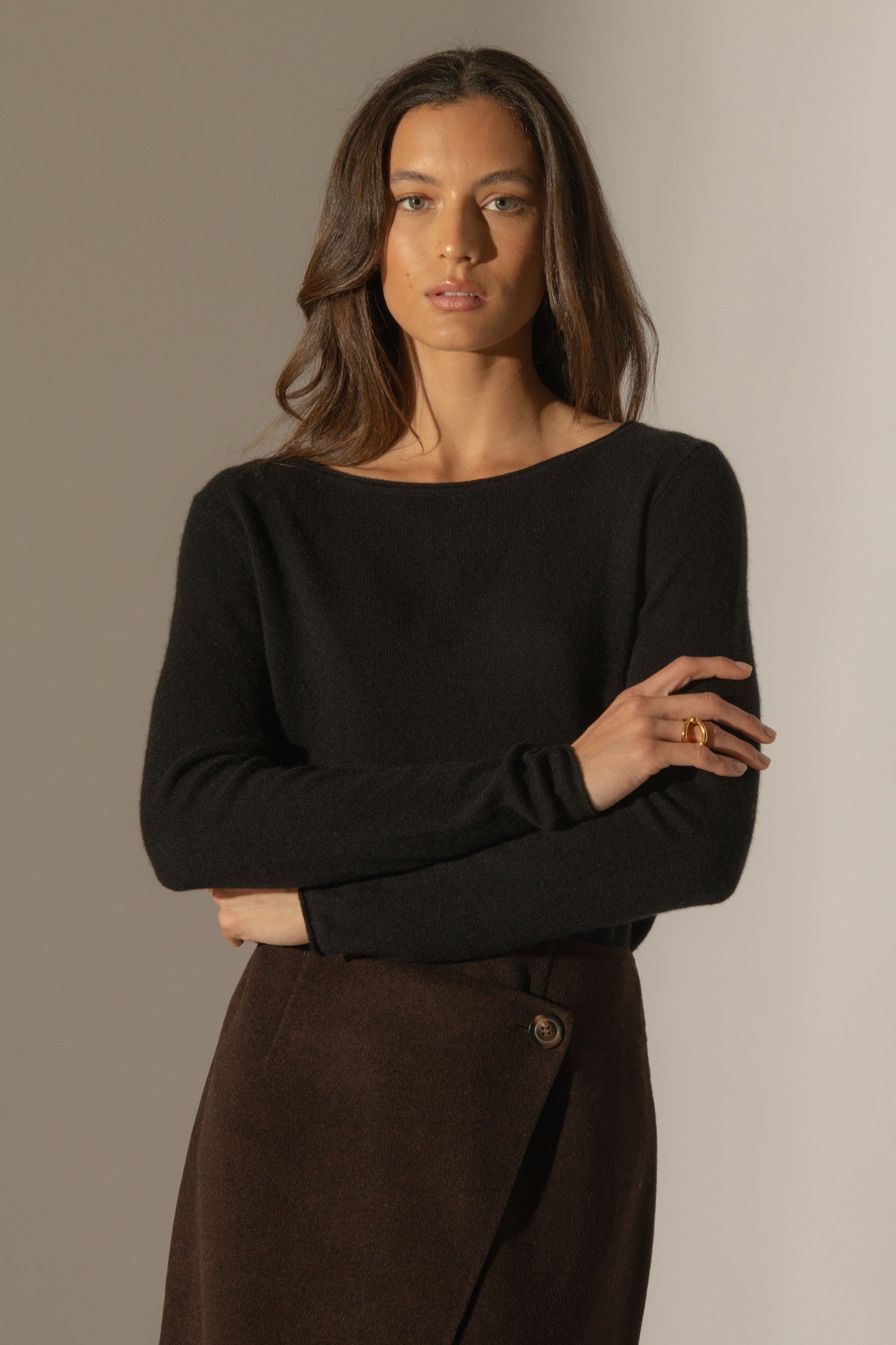 megan pull col bateau noir 100% cachemire