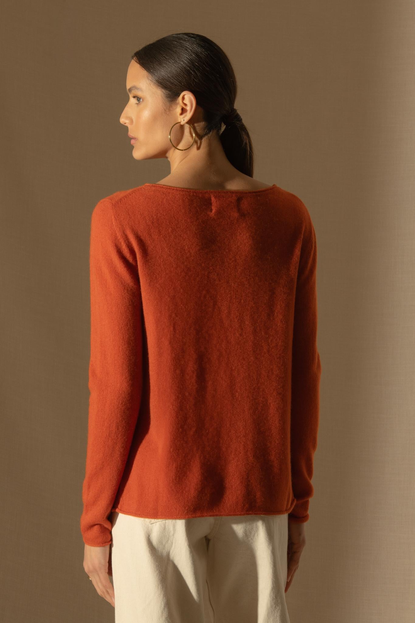 MEGAN pull col bateau safran 100% cachemire