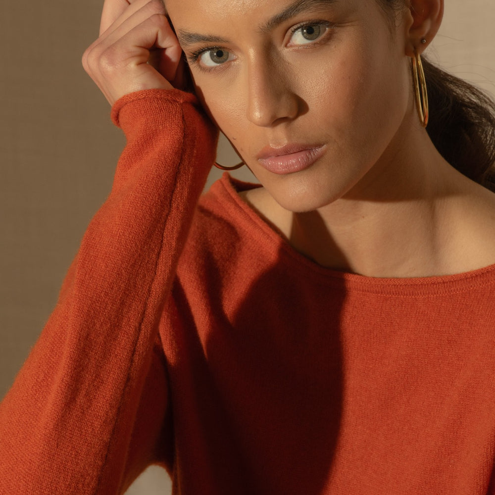 megan pull col bateau safran 100% cachemire