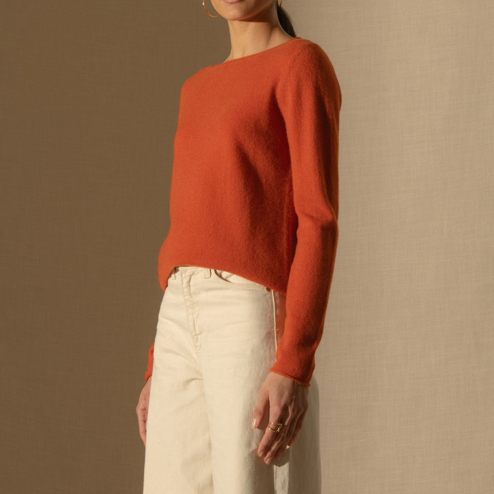 megan pull col bateau safran 100% cachemire