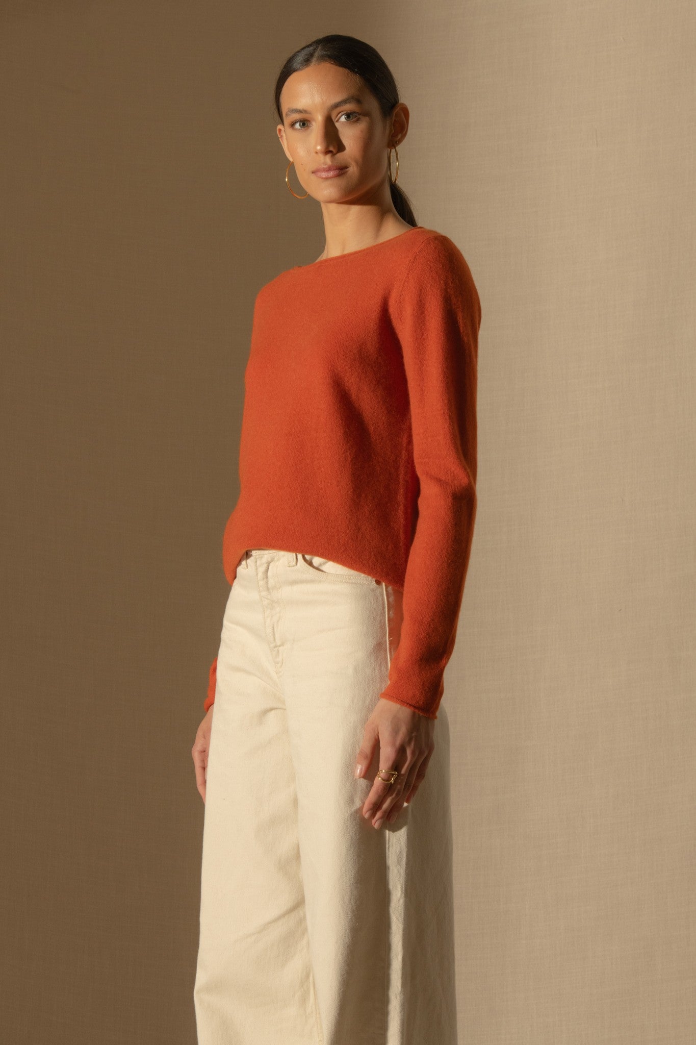 megan pull col bateau safran 100% cachemire