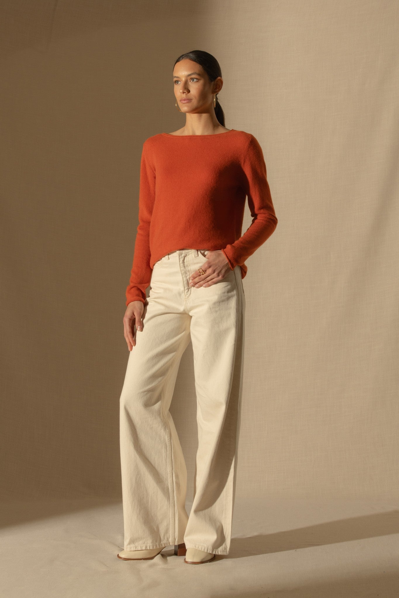 megan pull col bateau safran 100% cachemire