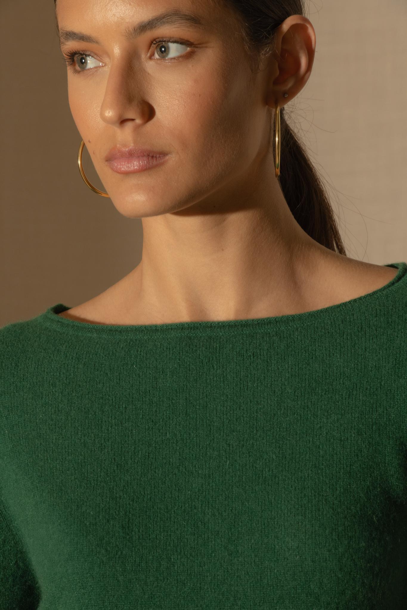 MEGAN pull col bateau sapin 100% cachemire