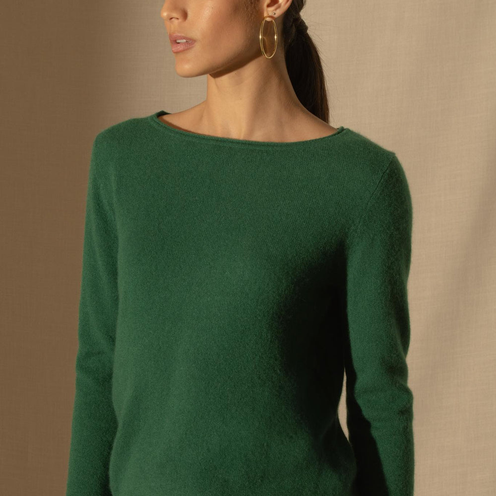 MEGAN pull col bateau sapin 100% cachemire