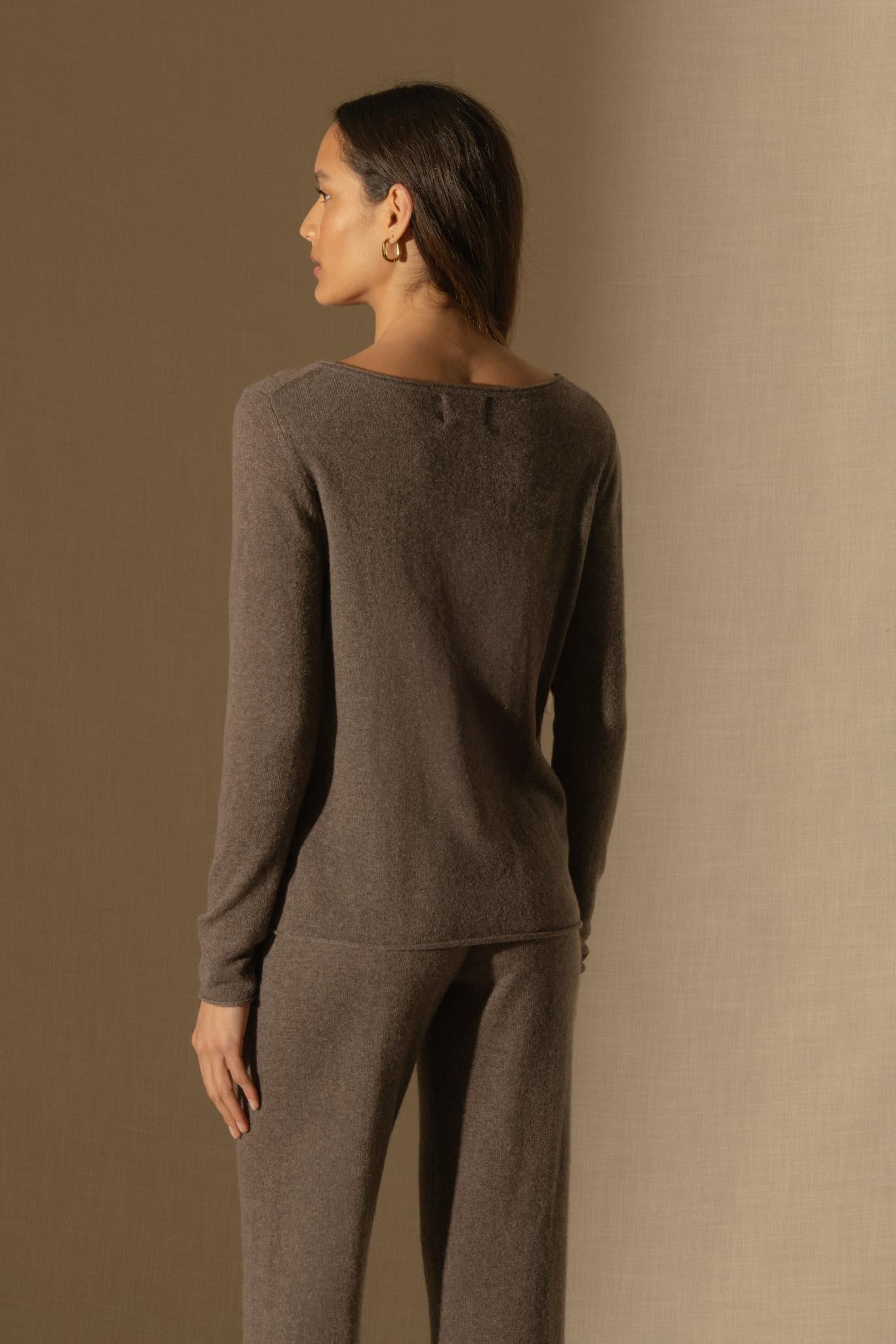 MEGAN pull col bateau taupe chiné 100% cachemire