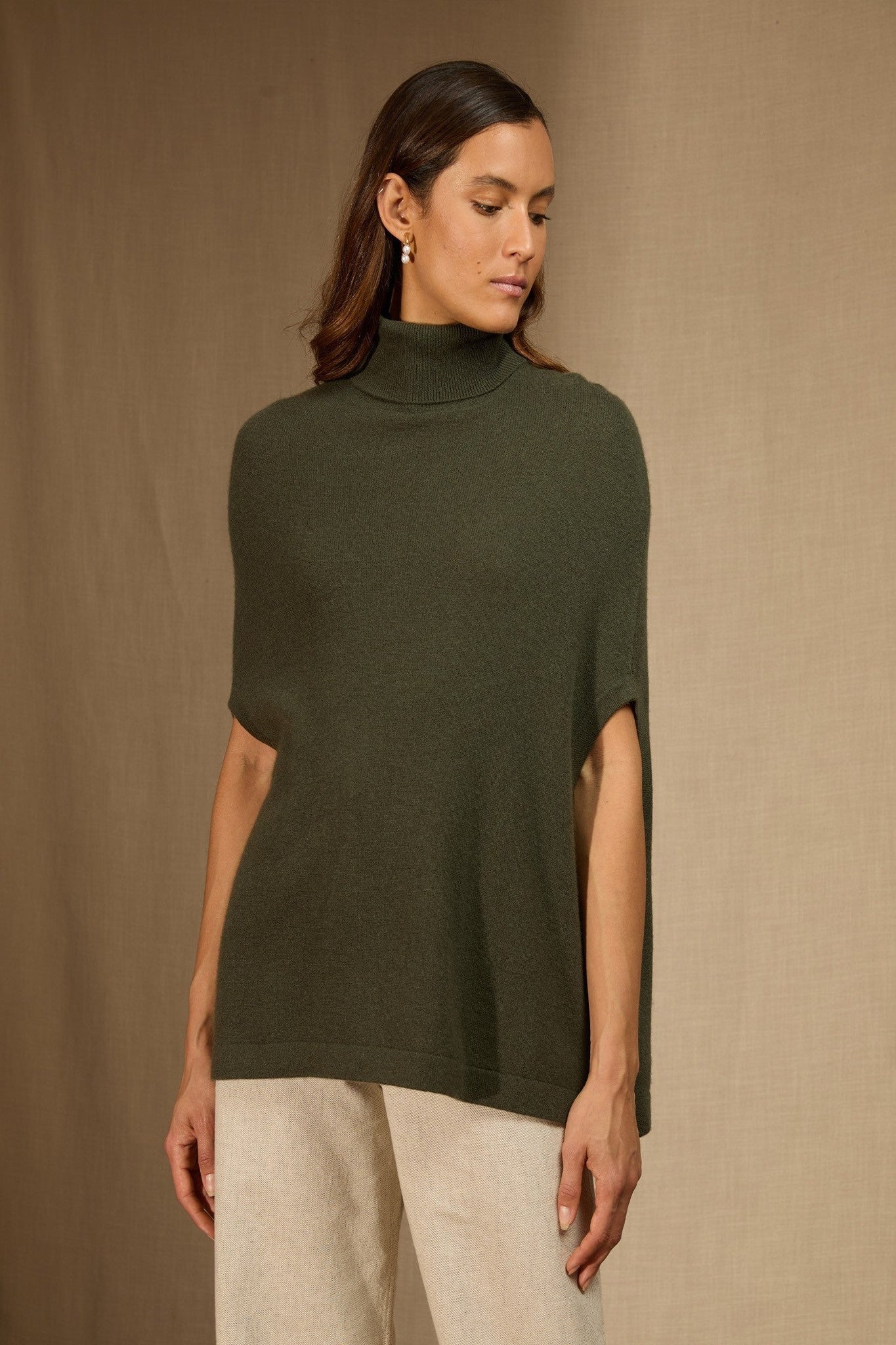 melina cape col roulé kaki 100% cachemire