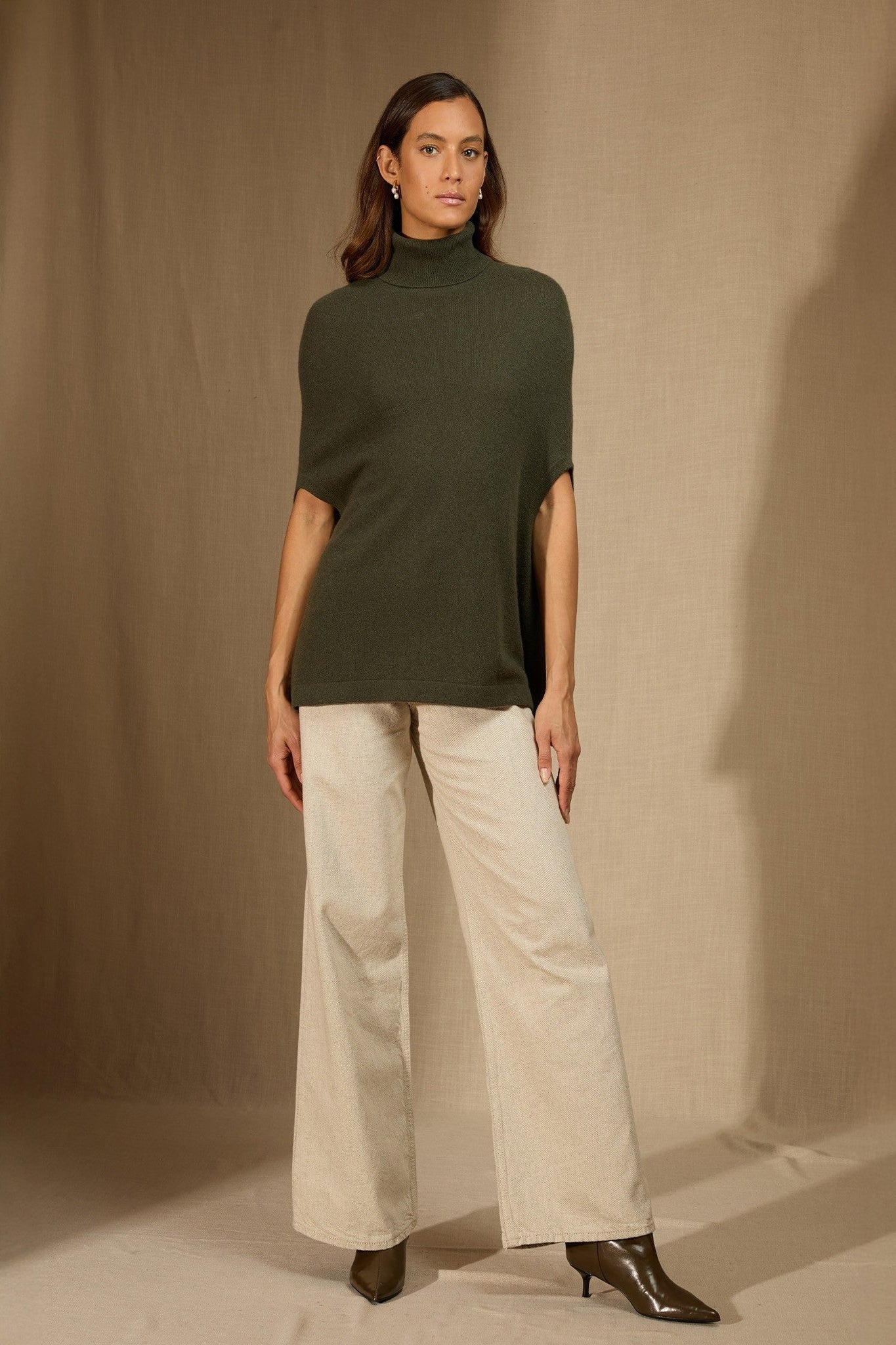 melina cape col roulé kaki 100% cachemire